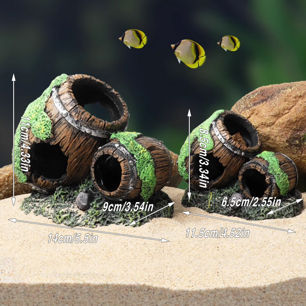 Aquarium Wine Barrel Decoration Resin Fish Tank Ornament With Moss