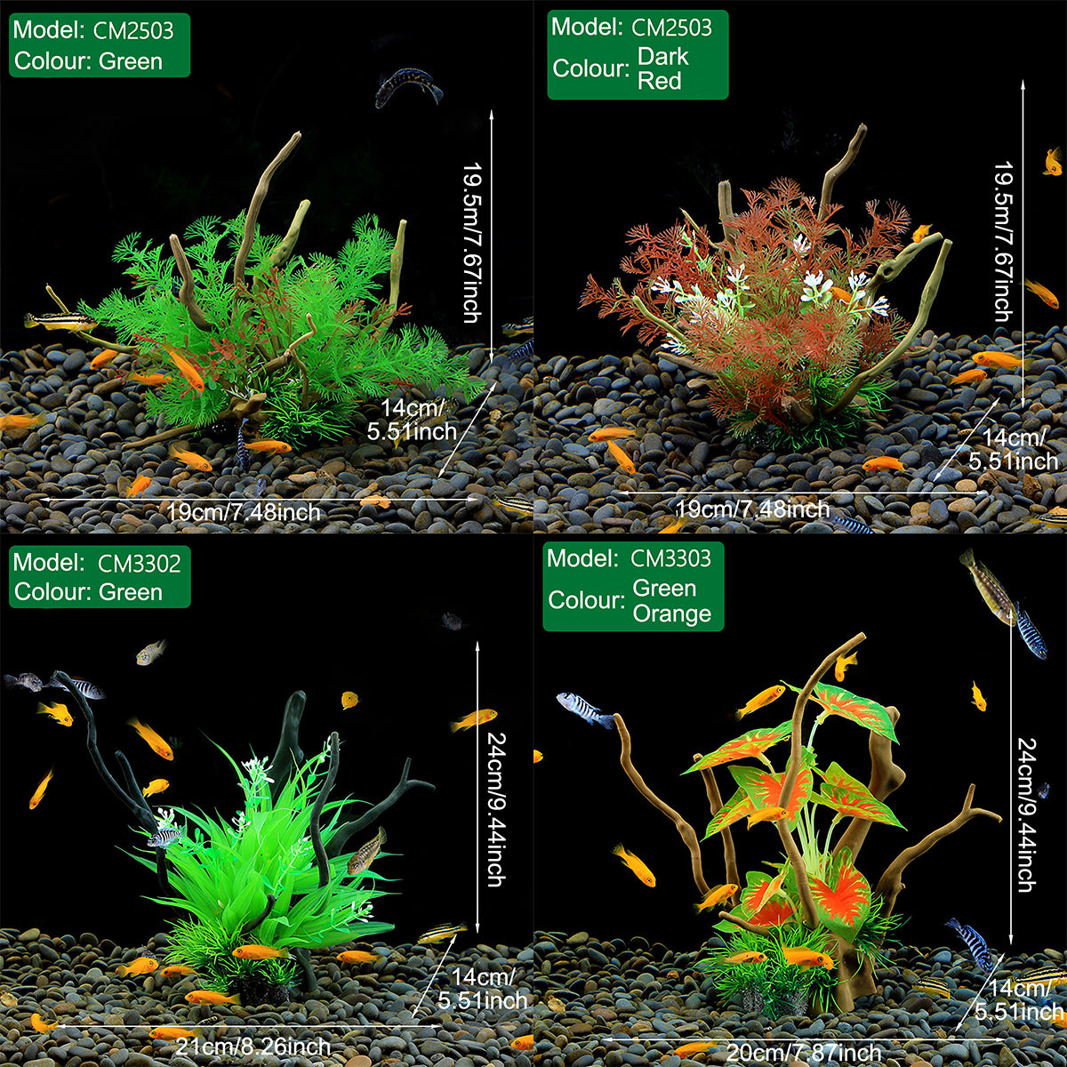 Aquarium Decoration Set with Artificial Wood and Water Grass