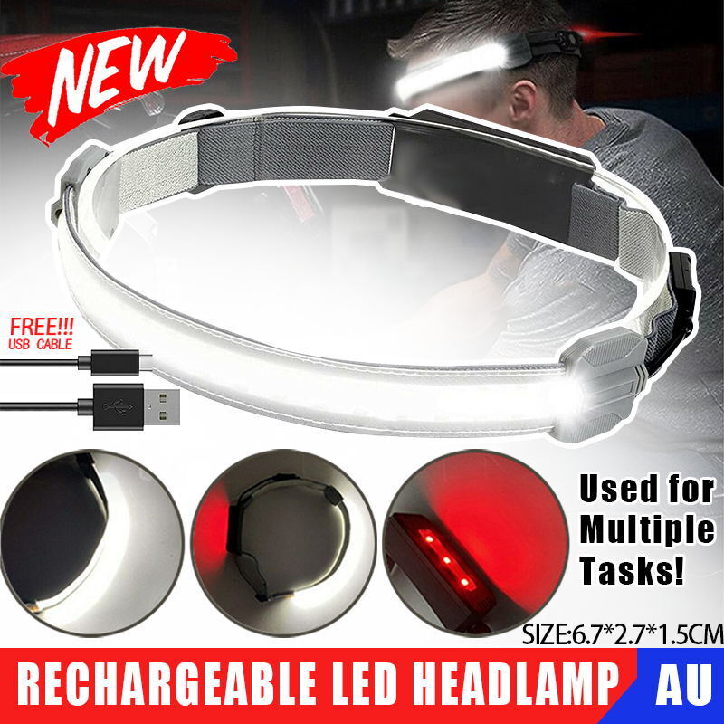 Rechargeable LED Headlamp Wide Beam COB Light with Rear Warning