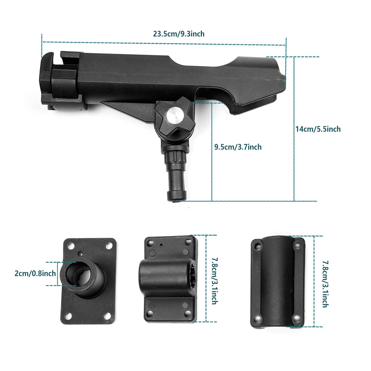 Kayak Rod Holder Adjustable 360° Swivel Rail Mount System