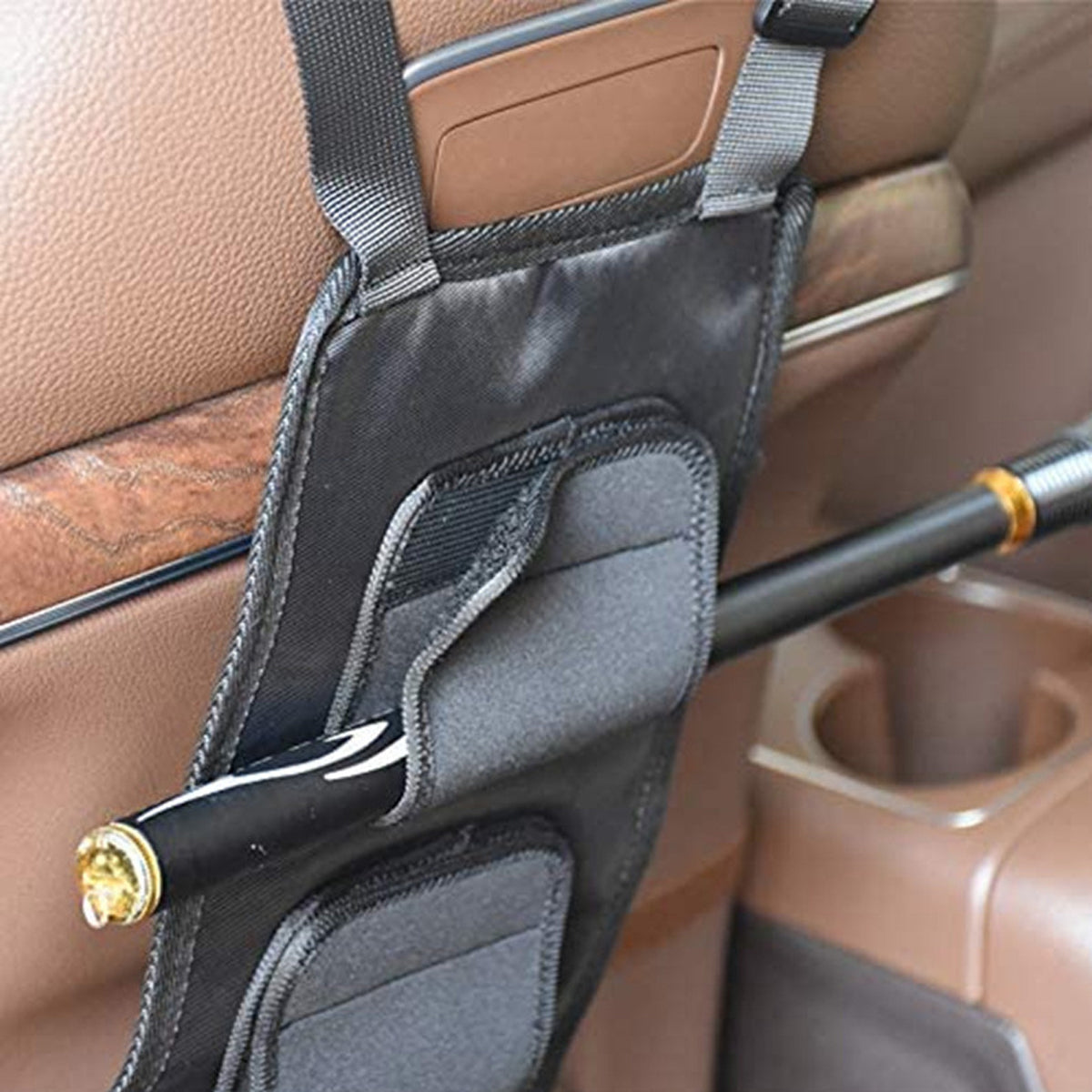 1 Pair Car Fishing Rod Holder Rear Seat Storage Rack Strap Belt Gear Organizer
