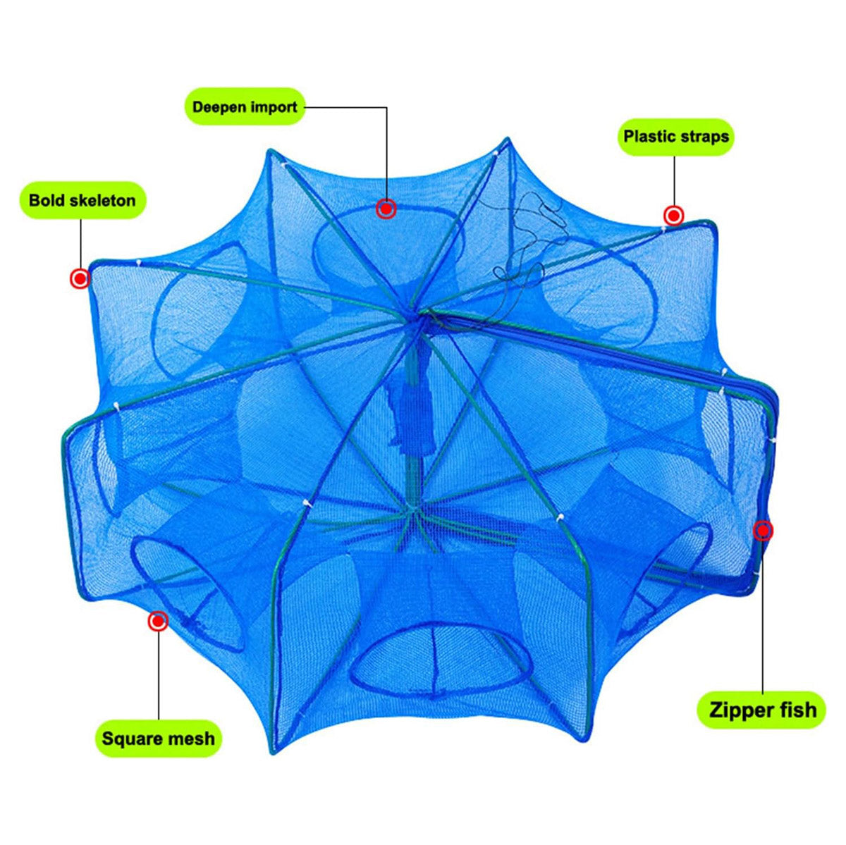 Foldable Fishing Net Trap with 6 8 10 Holes