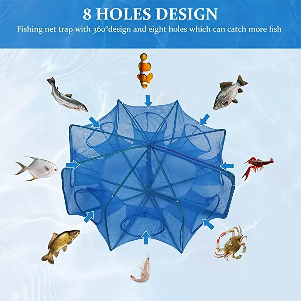 Foldable Fishing Net Trap with 6 8 10 Holes