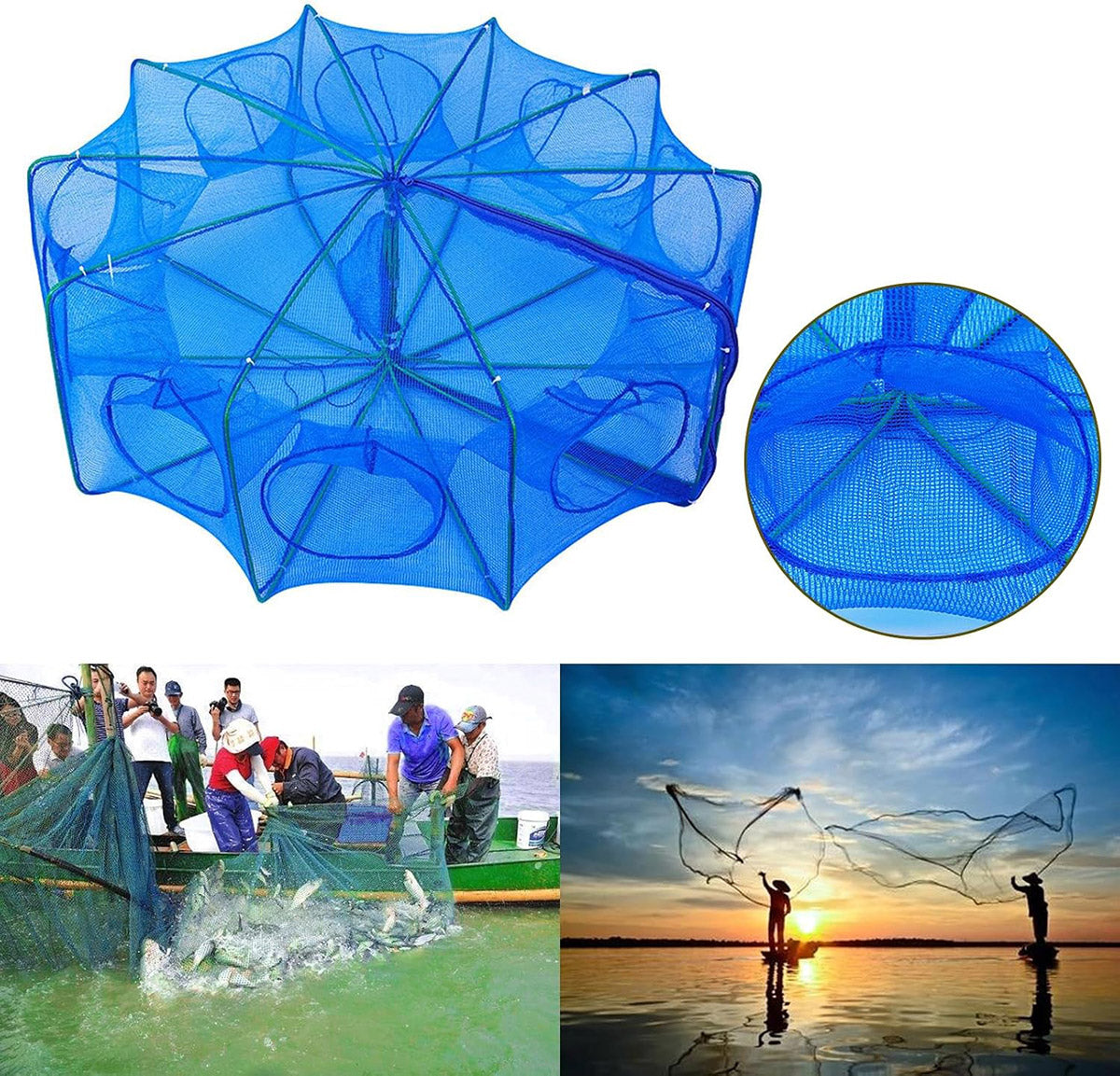 Foldable Fishing Net Trap with 6 8 10 Holes