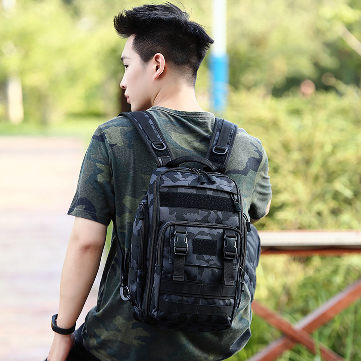 Men's Tactical Camouflage Backpack with Rod Holder for Outdoor Use