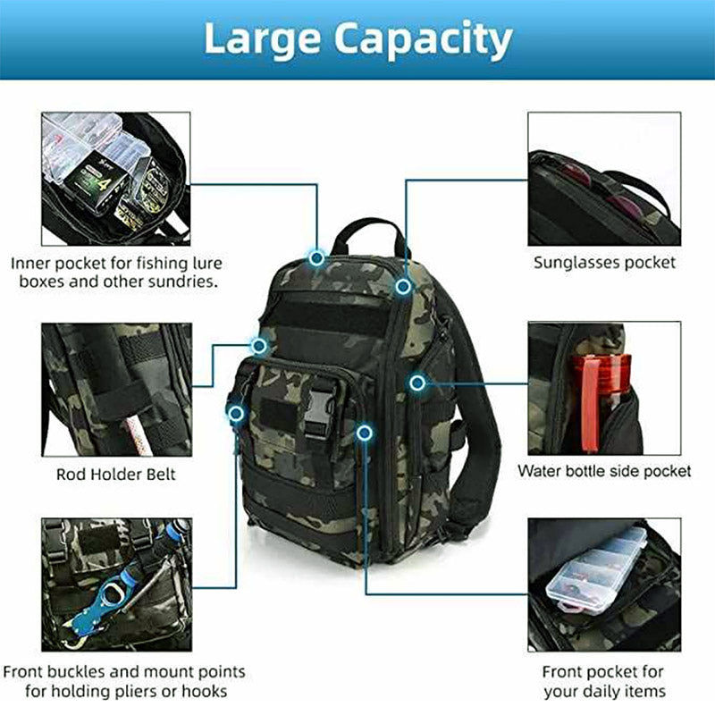 Men's Tactical Camouflage Backpack with Rod Holder for Outdoor Use