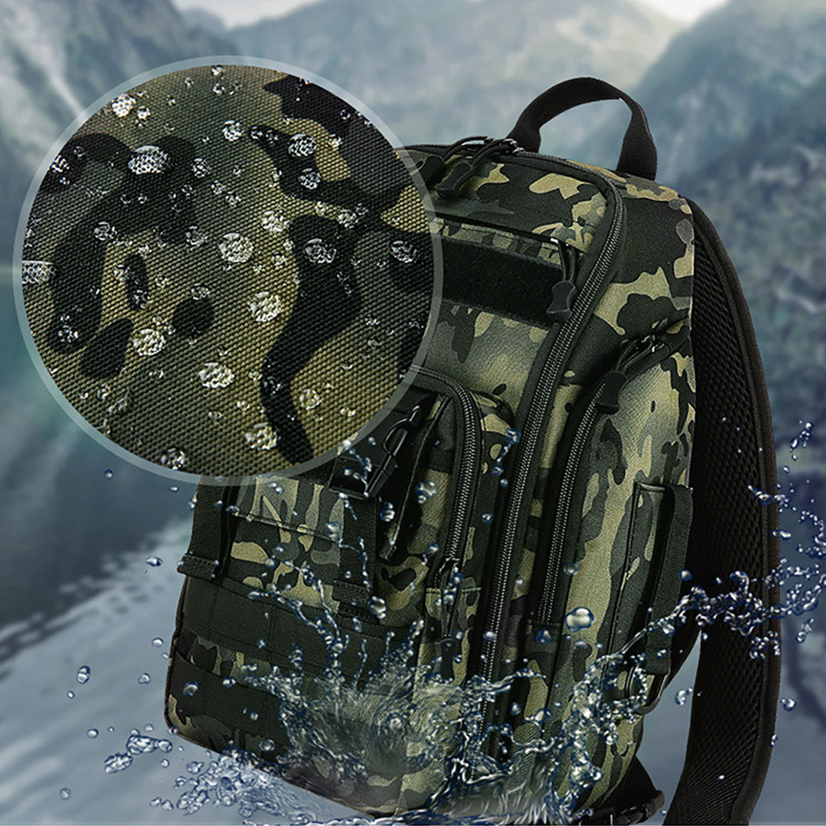 Men's Tactical Camouflage Backpack with Rod Holder for Outdoor Use
