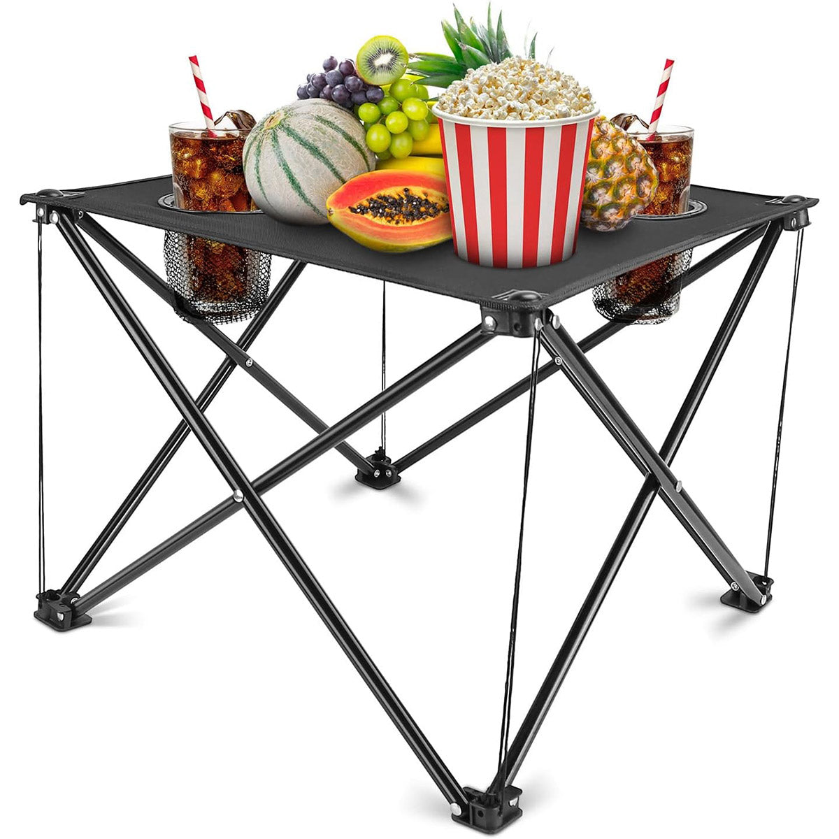 Folding Camping Table with Cup Holders and Storage Net Outdoor Use