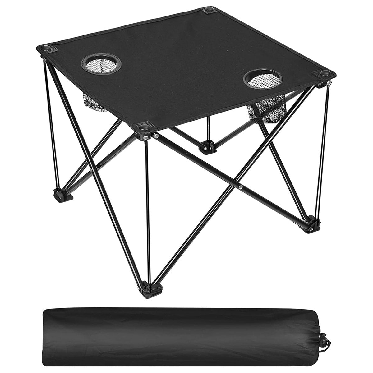 Folding Camping Table with Cup Holders and Storage Net Outdoor Use