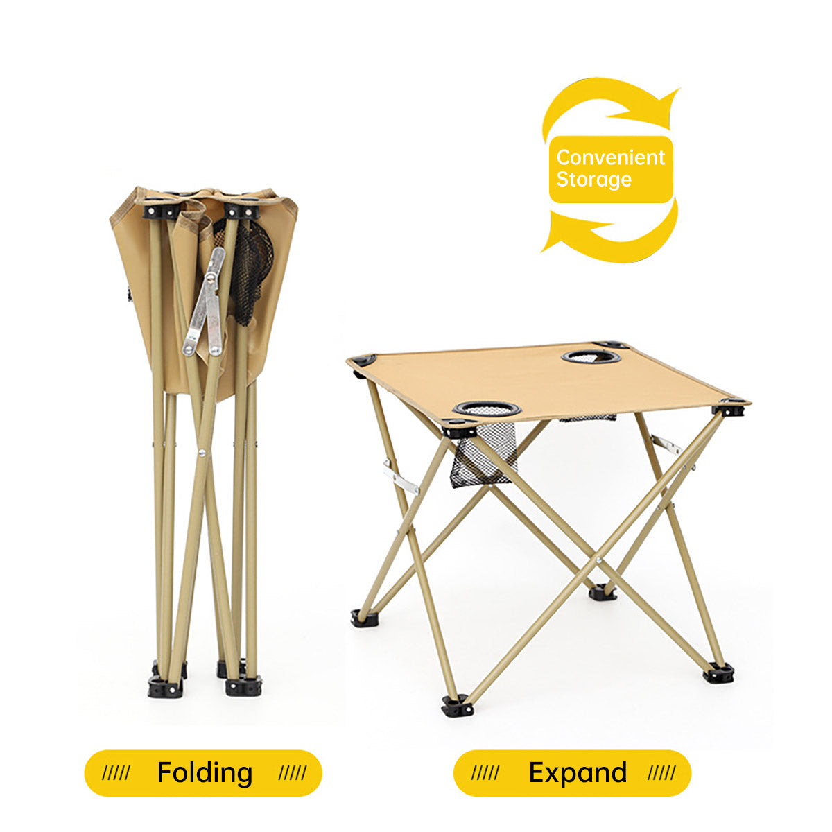 Folding Camping Table with Cup Holders and Storage Net Outdoor Use