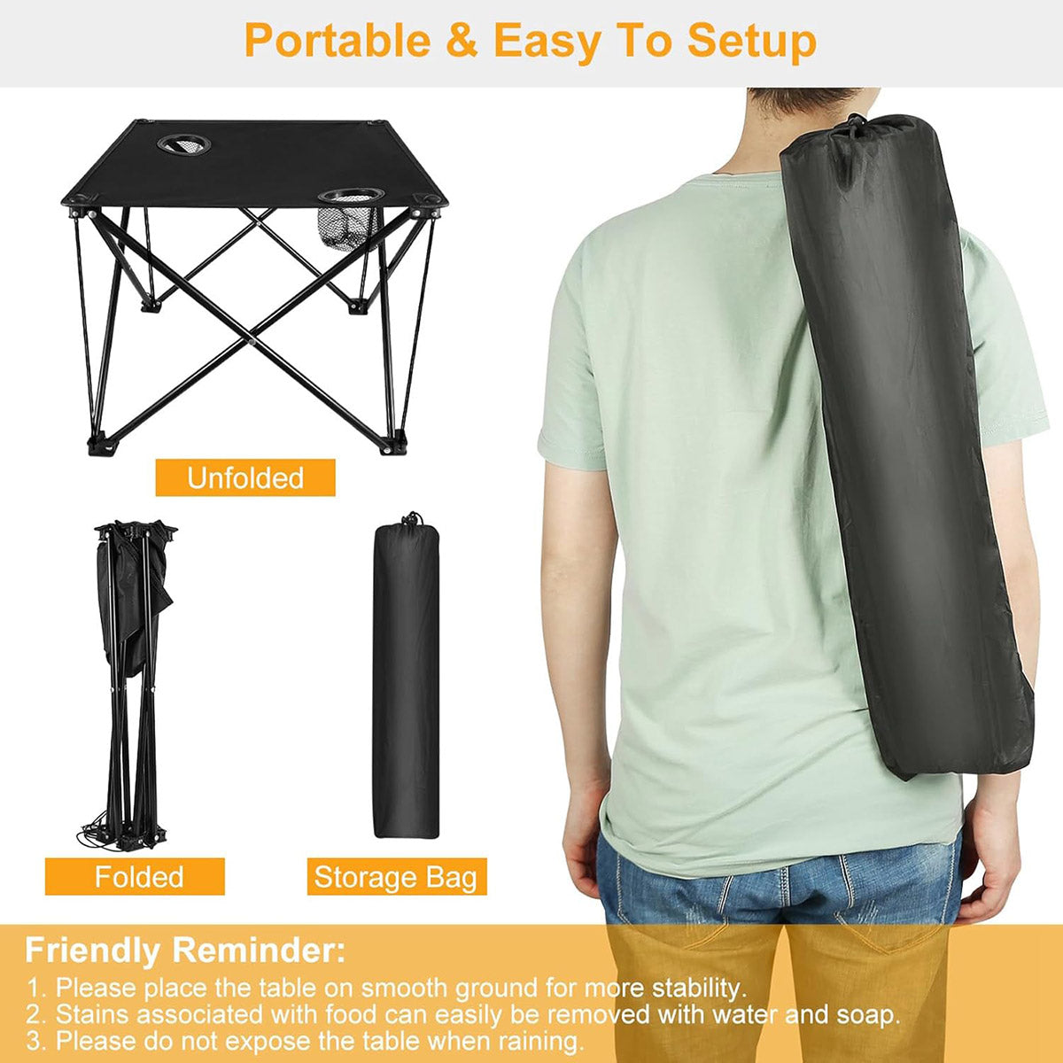 Folding Camping Table with Cup Holders and Storage Net Outdoor Use