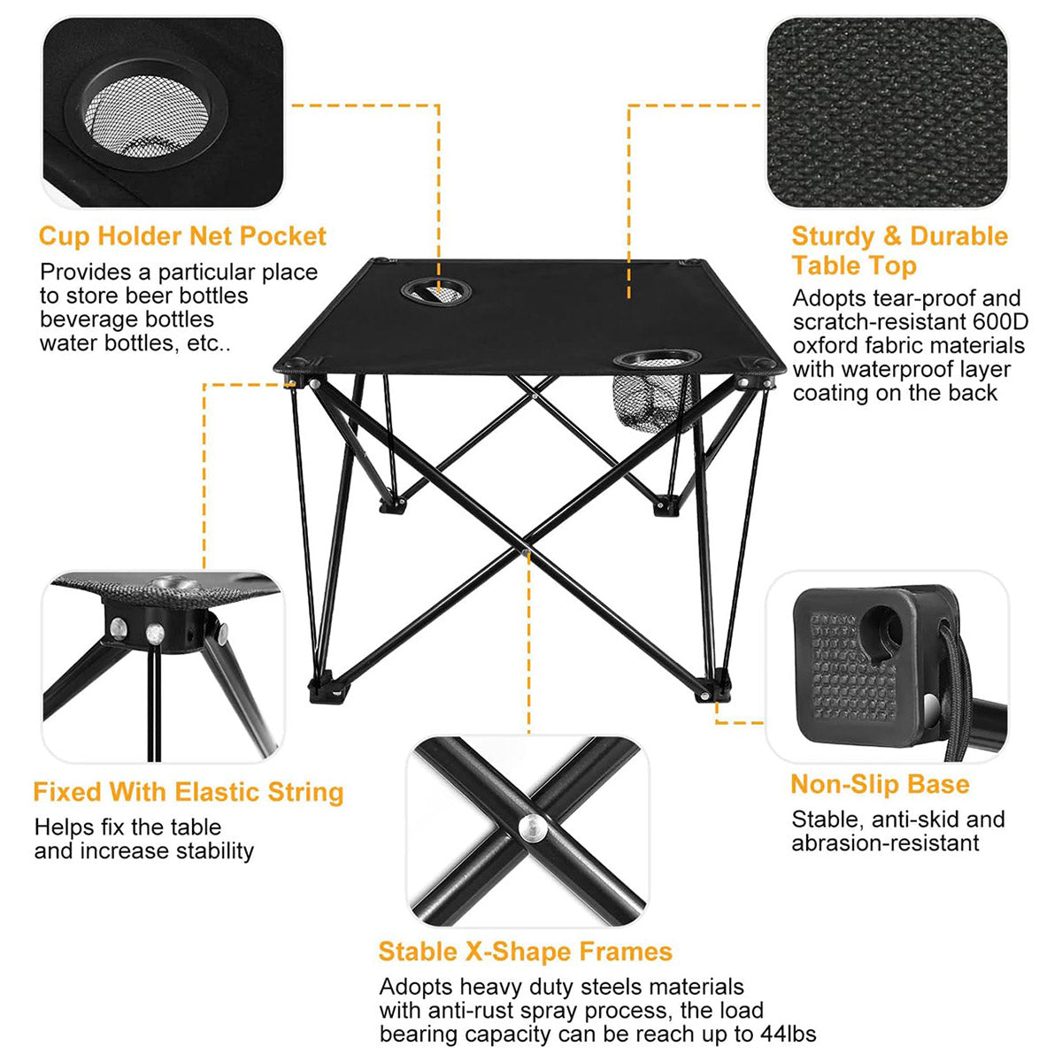 Folding Camping Table with Cup Holders and Storage Net Outdoor Use