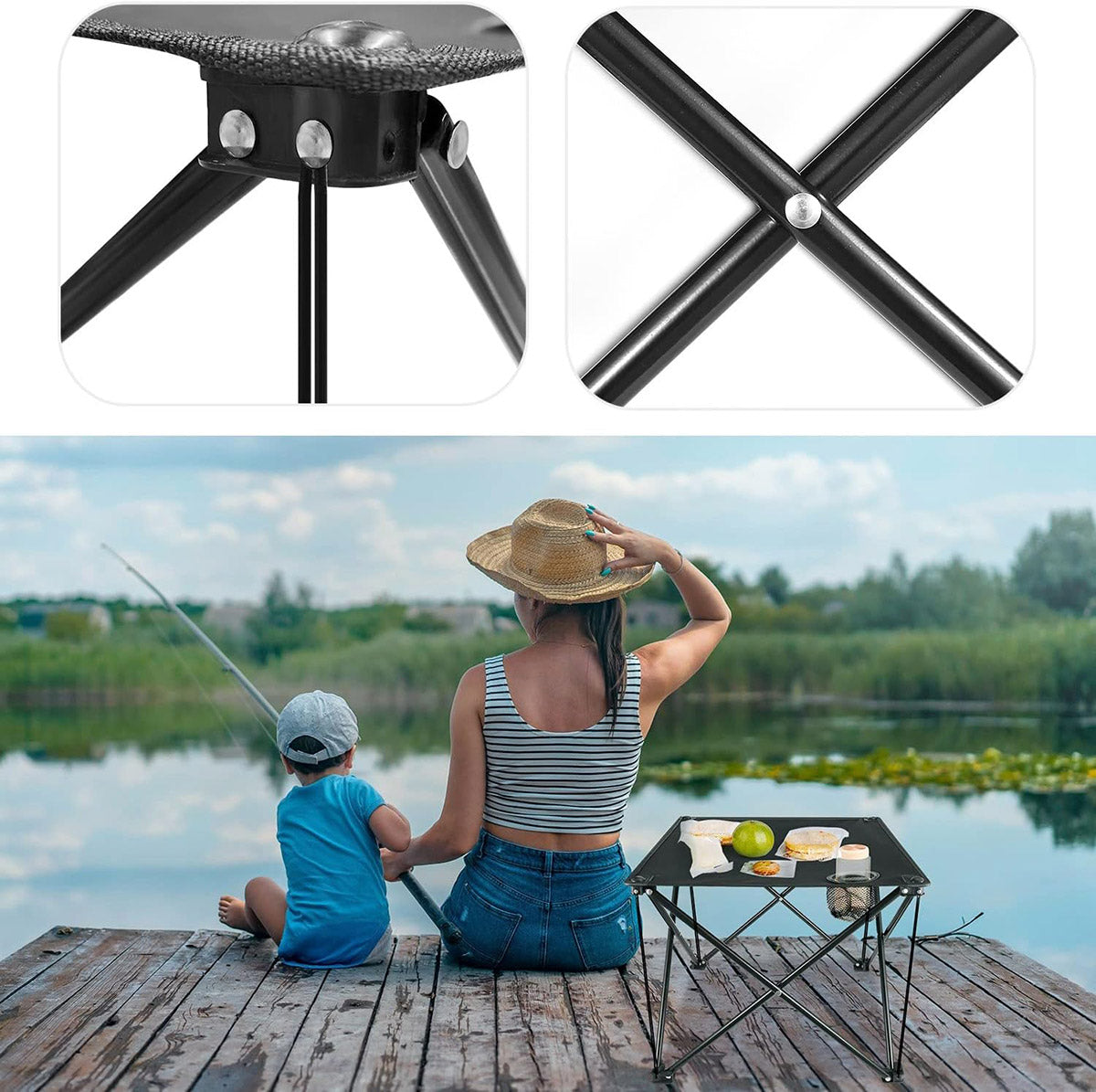 Folding Camping Table with Cup Holders and Storage Net Outdoor Use