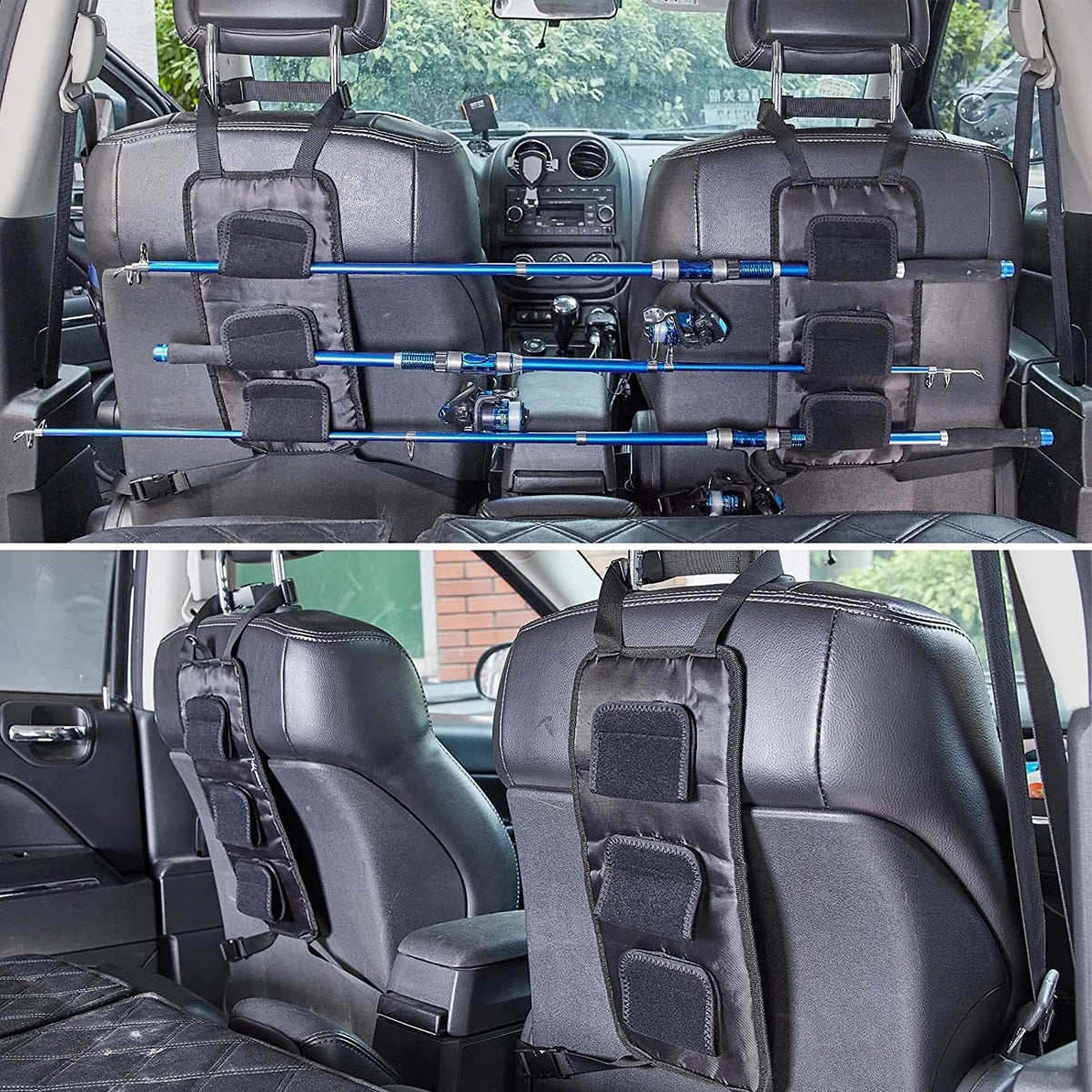 1 Pair Car Fishing Rod Holder Rear Seat Storage Rack Strap Belt Gear Organizer