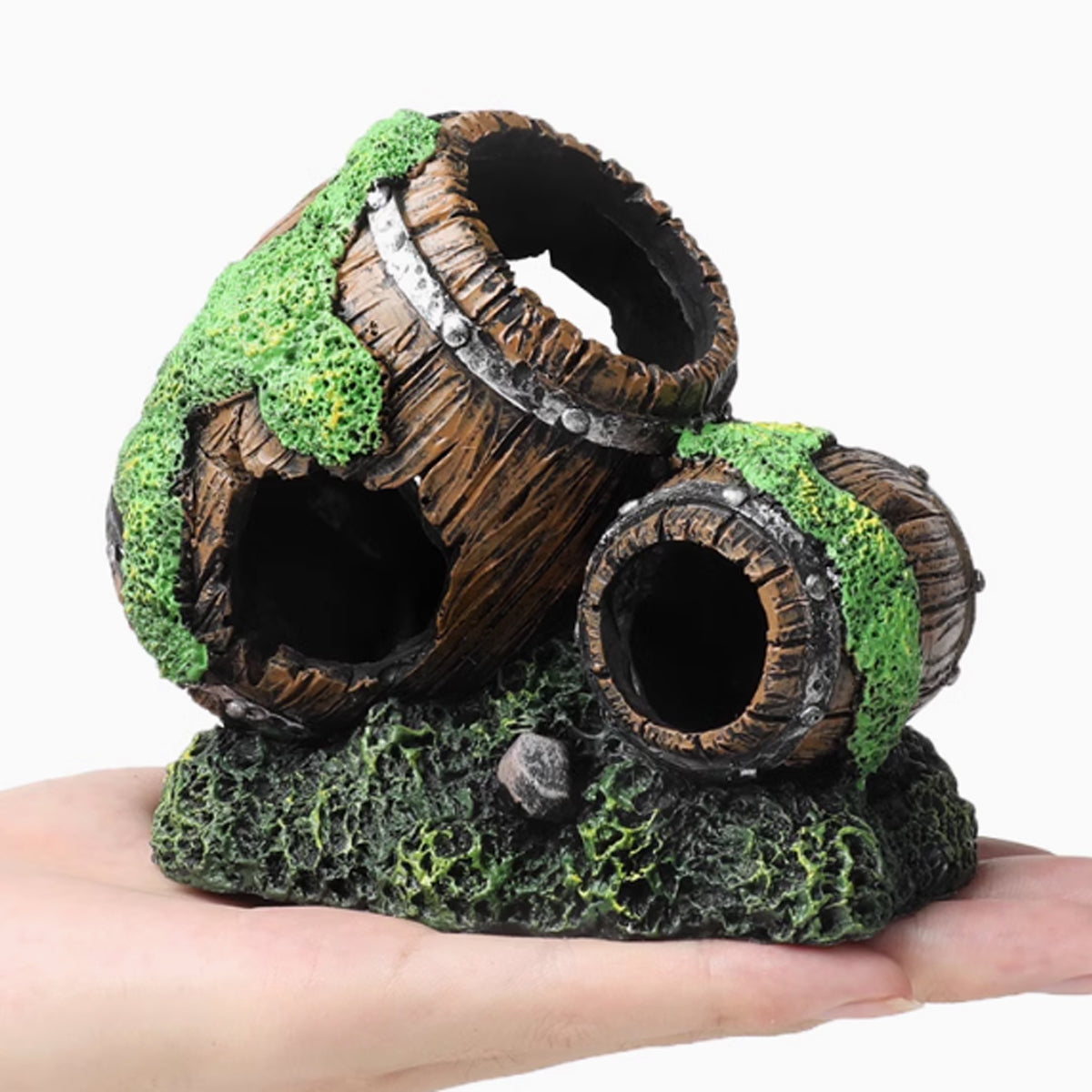 Aquarium Wine Barrel Decoration Resin Fish Tank Ornament With Moss