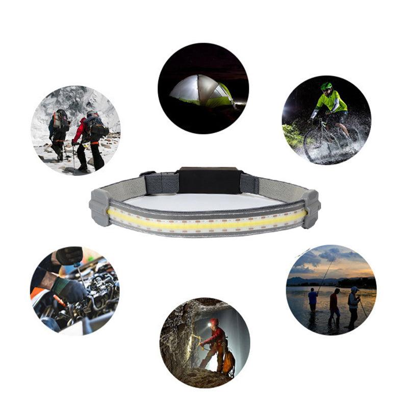 Rechargeable LED Headlamp Wide Beam COB Light with Rear Warning