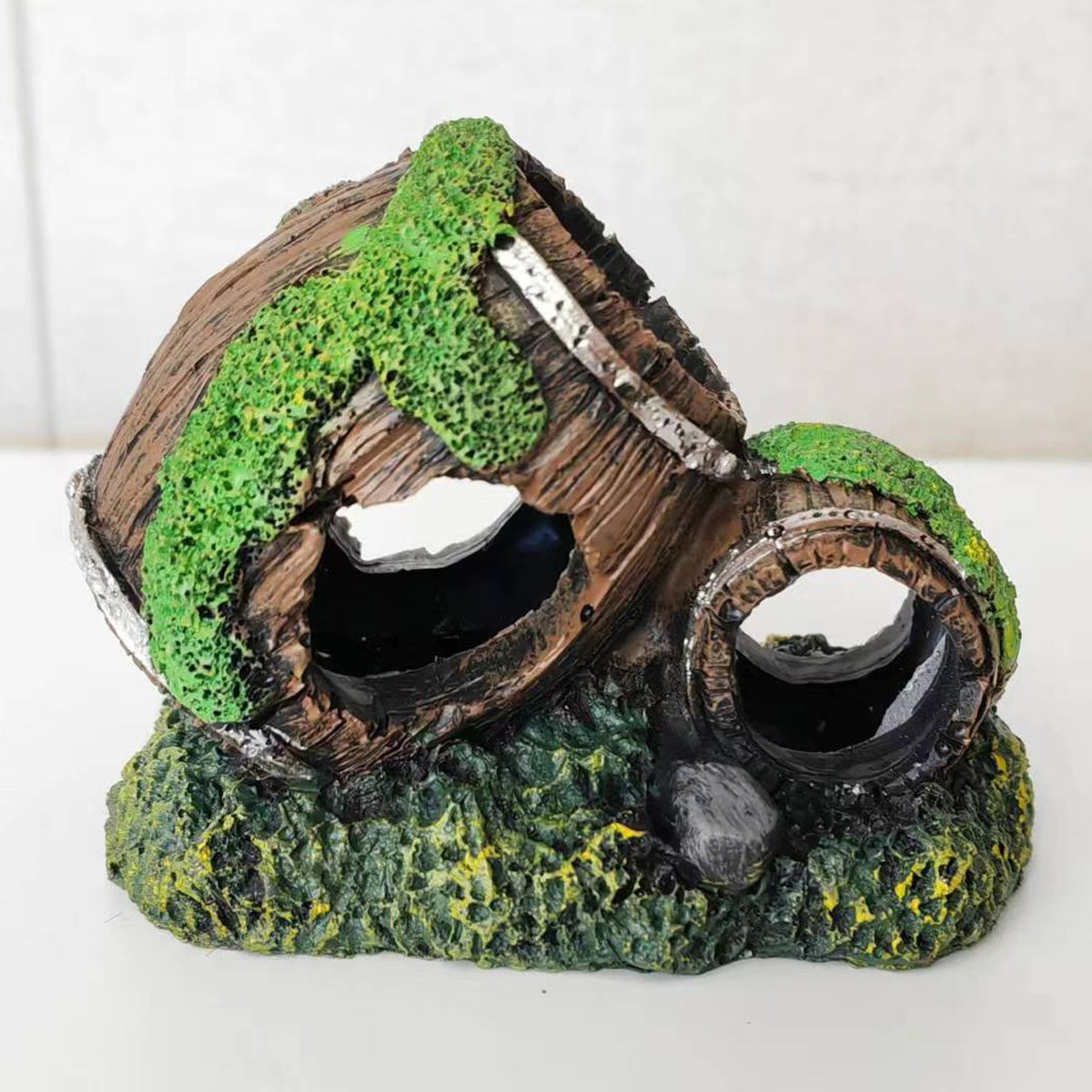 Aquarium Wine Barrel Decoration Resin Fish Tank Ornament With Moss
