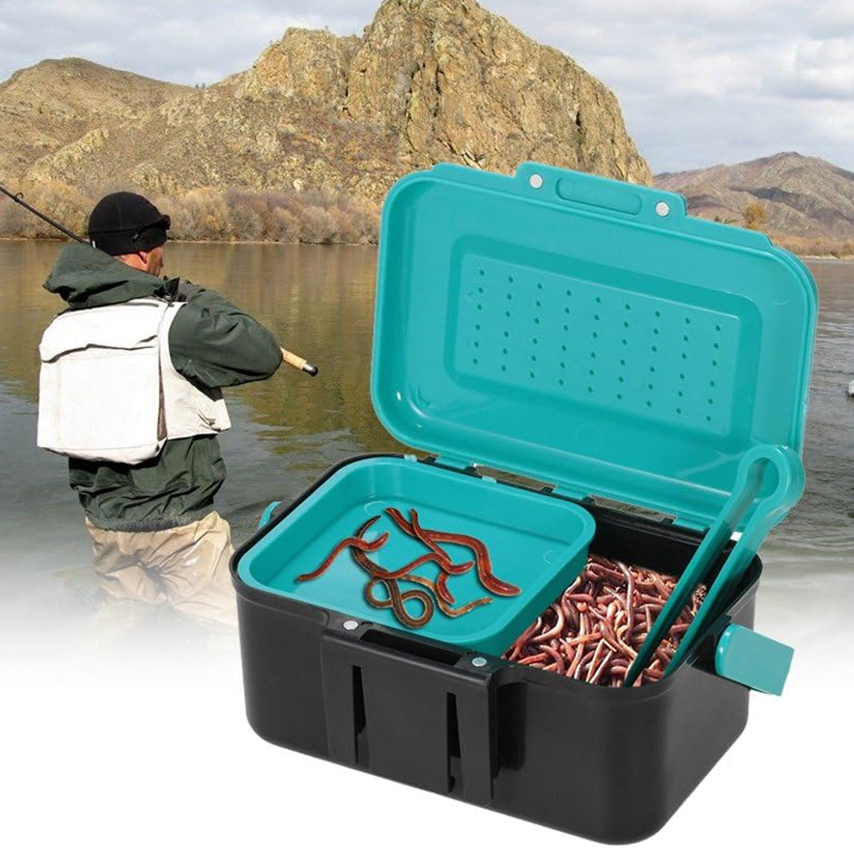 Red Worm Bait Box Large Fishing Tackle Container Moisture Retention Live Storage