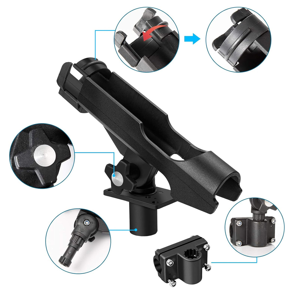 Kayak Rod Holder Adjustable 360° Swivel Rail Mount System
