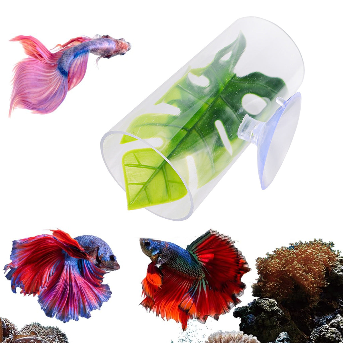 Acrylic Betta Fish Nest Leaf Shrimp Hide Pipe Aquarium Rest Breeding Tank Decor