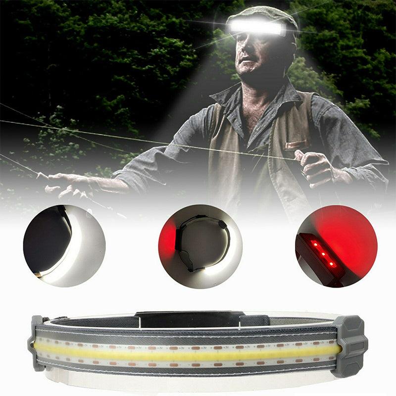 Rechargeable LED Headlamp Wide Beam COB Light with Rear Warning