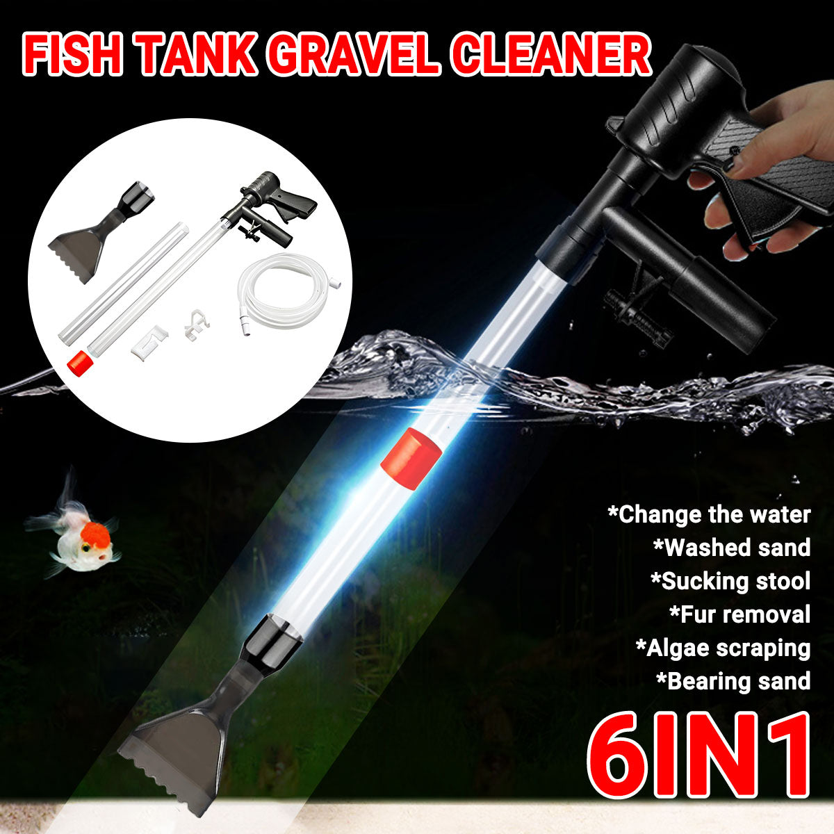 Efficient Fish Tank Gravel Cleaner Multi-functional 6-in-1 Cleaning Kit