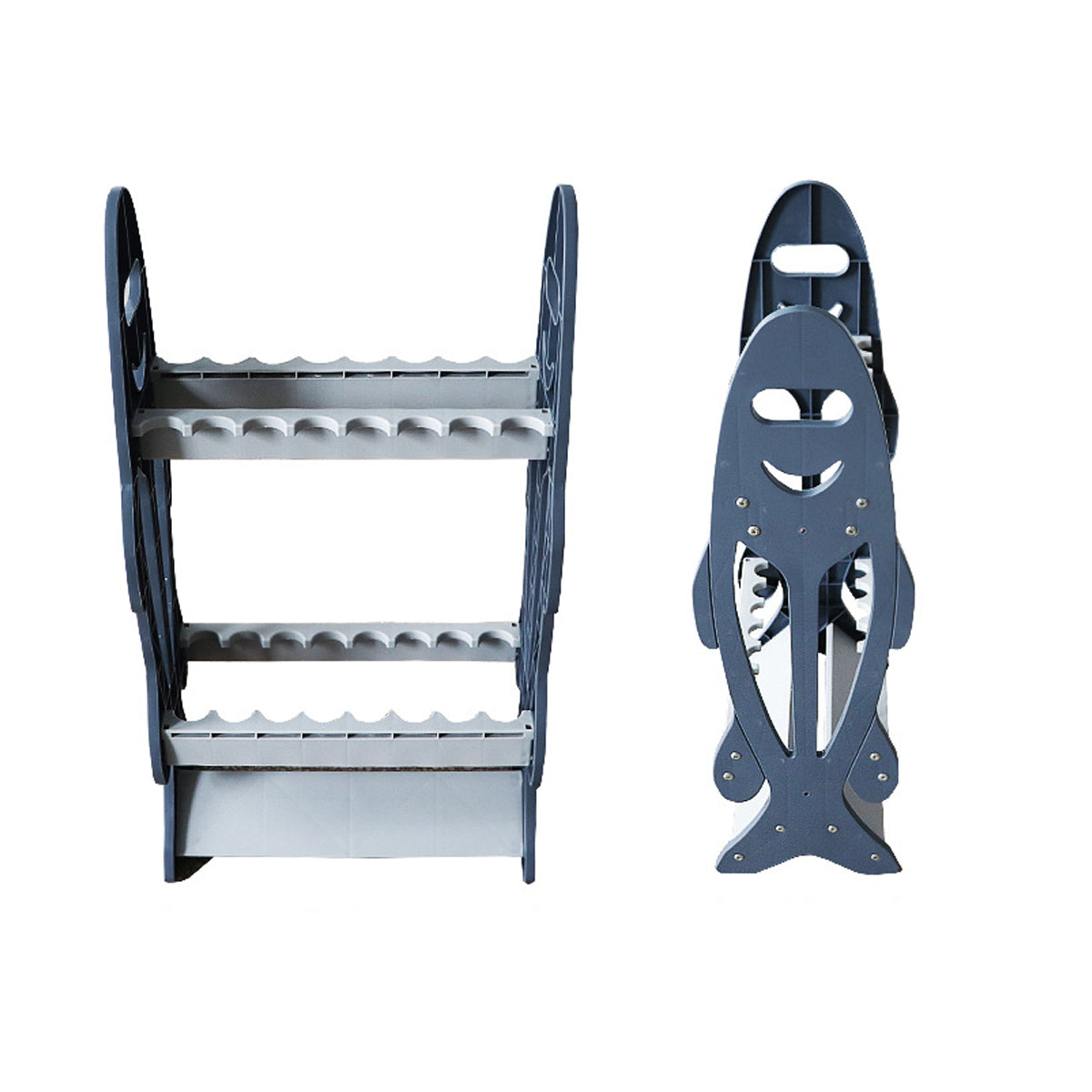 ABS Fishing Rod Display Rack Double Row Stand Holds 16 Rods