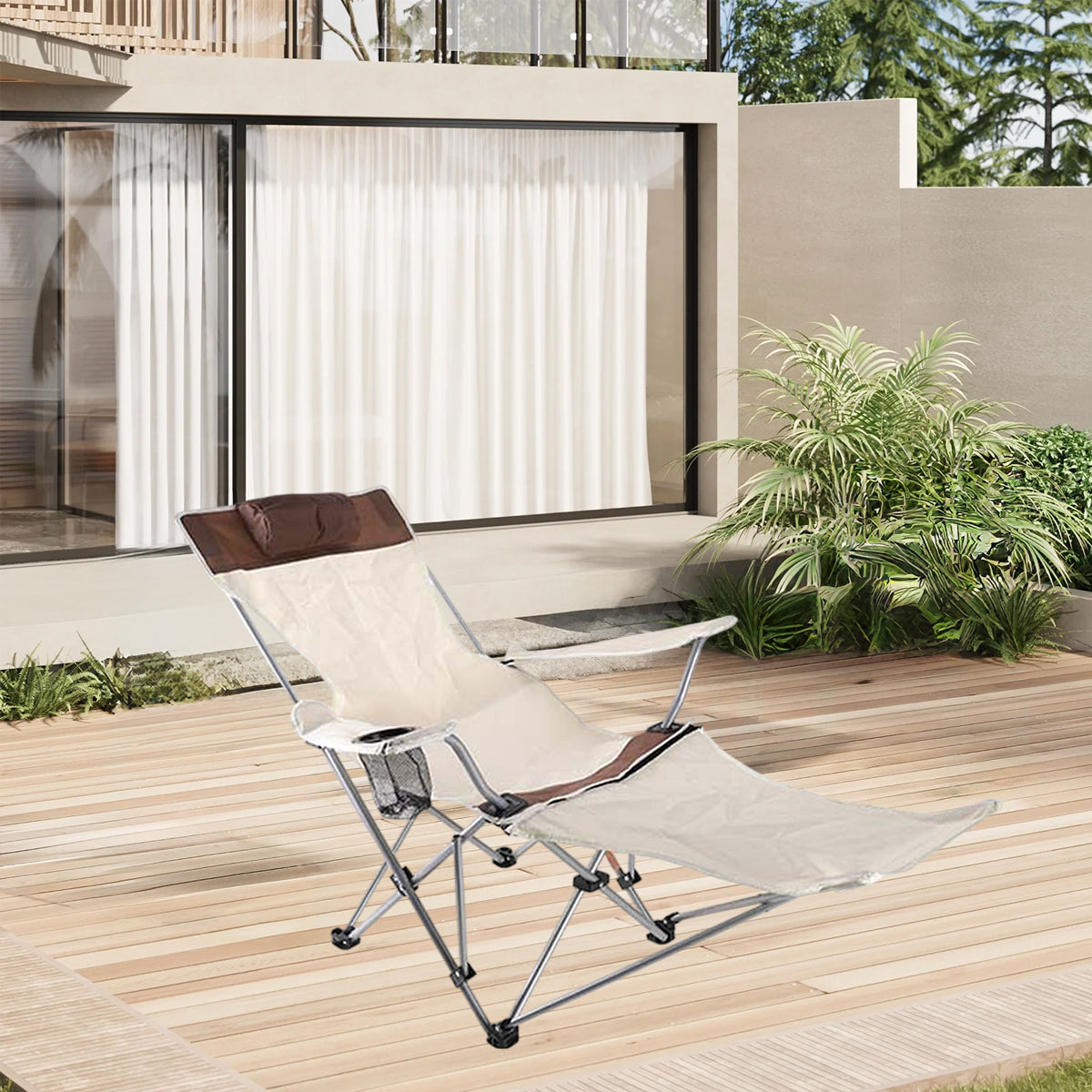 Portable Folding Recliner Chair with Cup Holder for Outdoor Use
