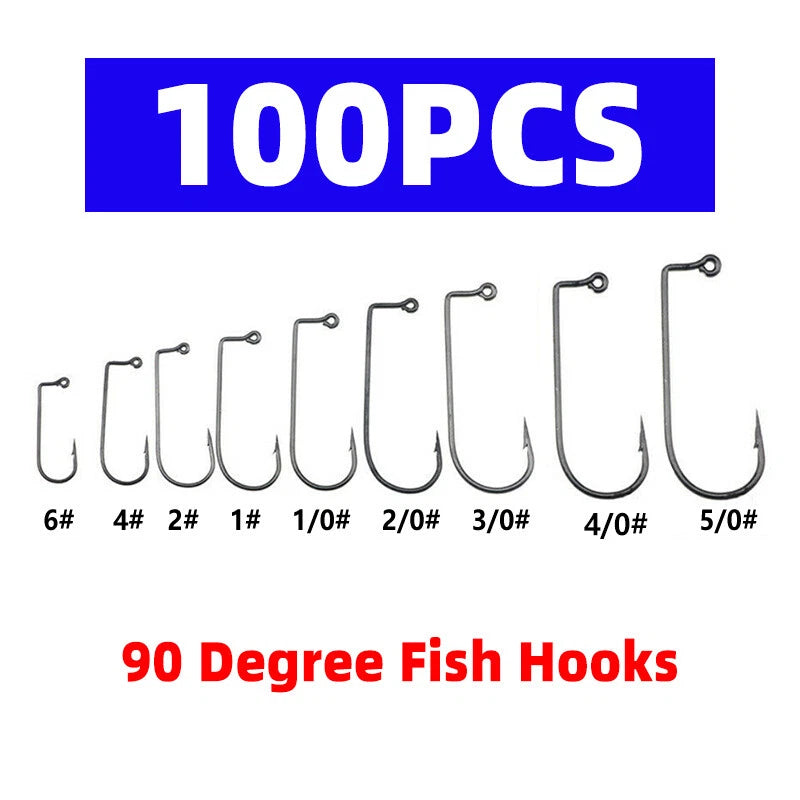 100Pcs 90 Degree Jig Hooks High Carbon Steel for Fishing