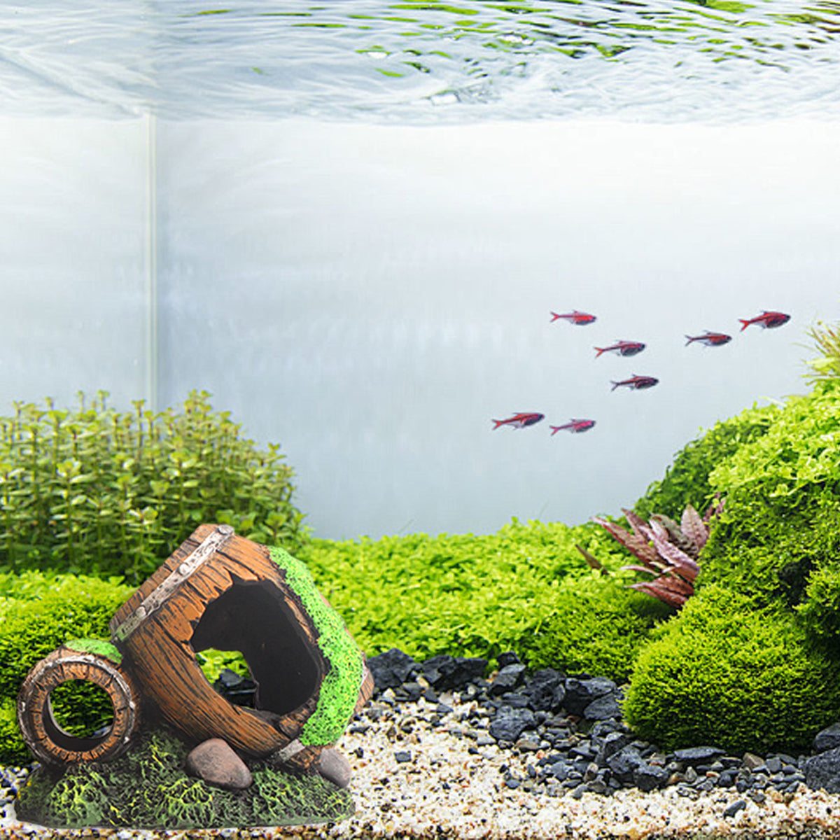 Aquarium Wine Barrel Decoration Resin Fish Tank Ornament With Moss