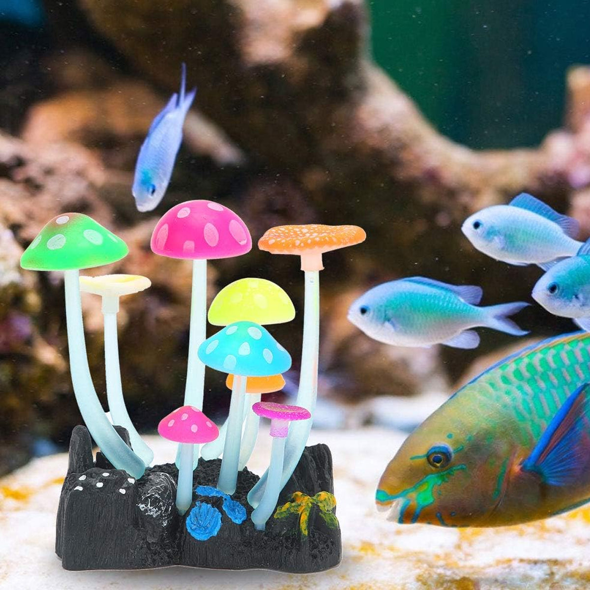 Simulation Mushroom Aquarium Ornament 9-Piece Fluorescent Decoration