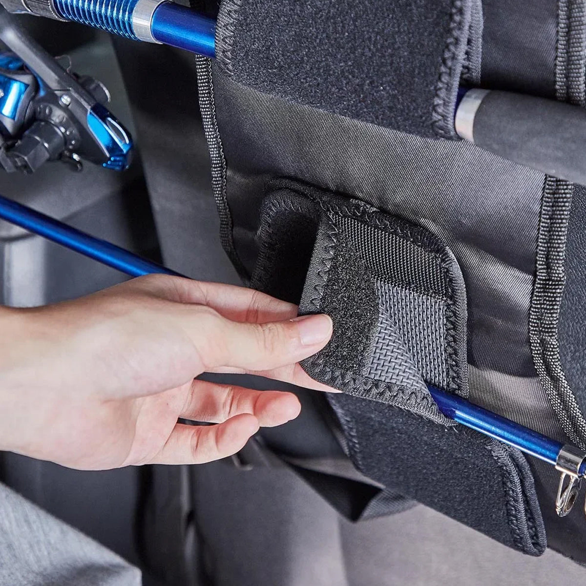 1 Pair Car Fishing Rod Holder Rear Seat Storage Rack Strap Belt Gear Organizer