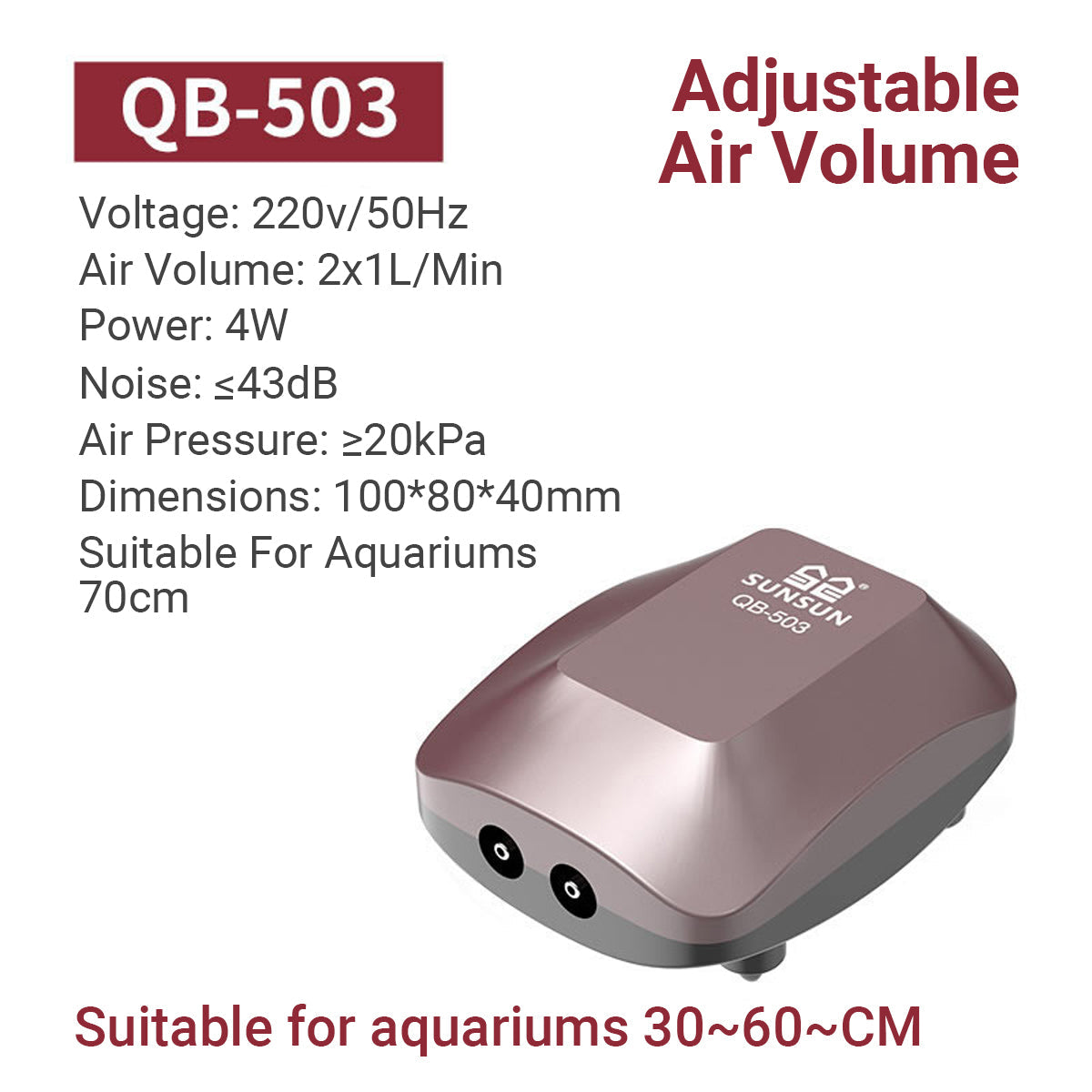 Aquarium Air Pump 4W/6W Oxygen Pump Silence Adjustable for Fish Tank