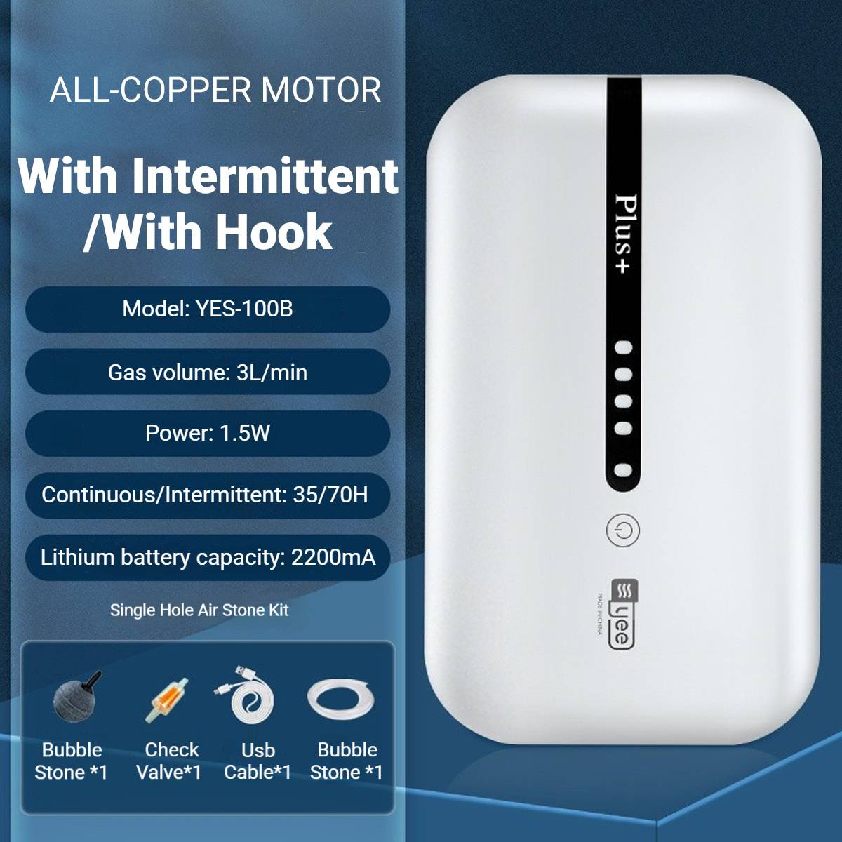 Portable Aquarium Air Pump 3L/min USB Rechargeable