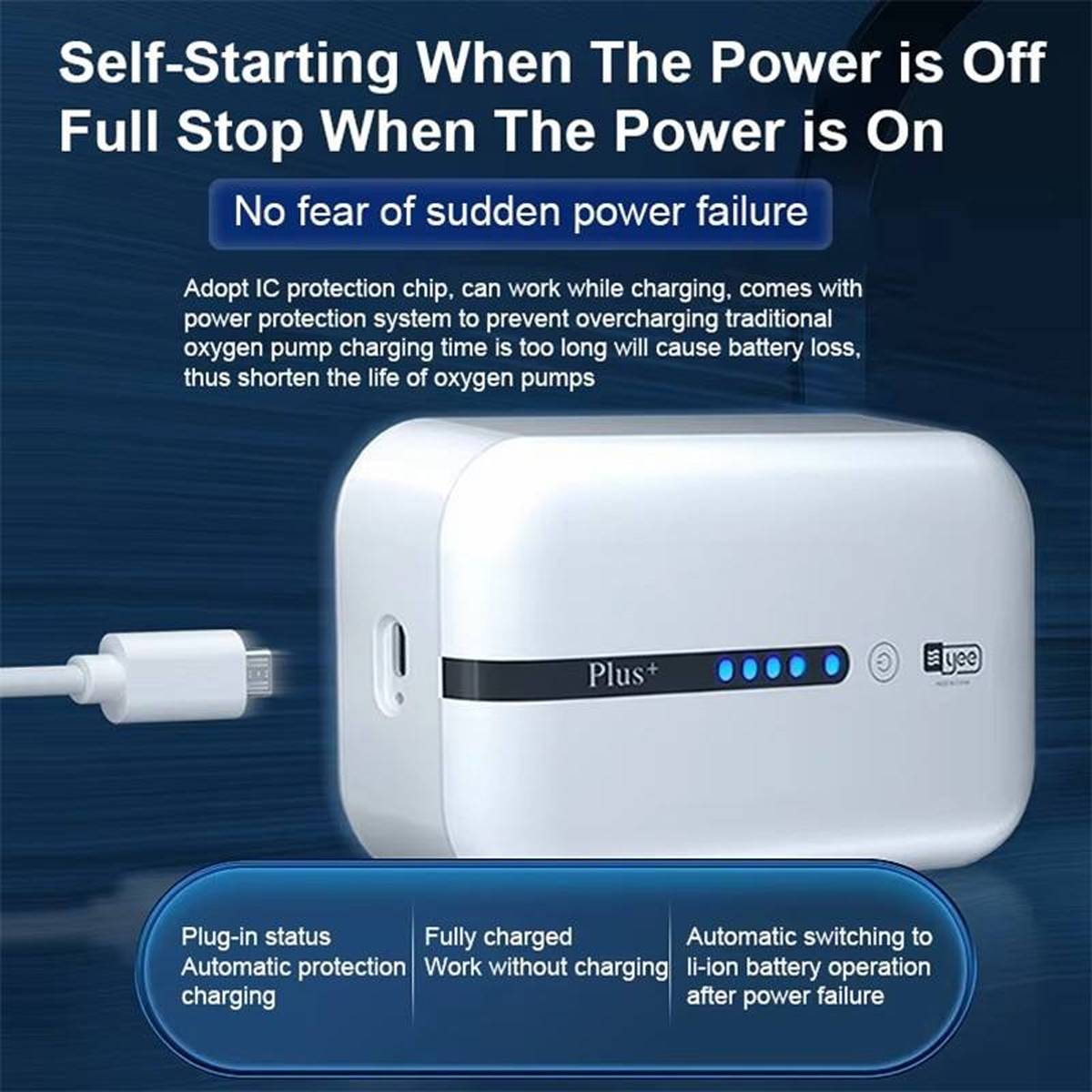 Portable Aquarium Air Pump 3L/min USB Rechargeable