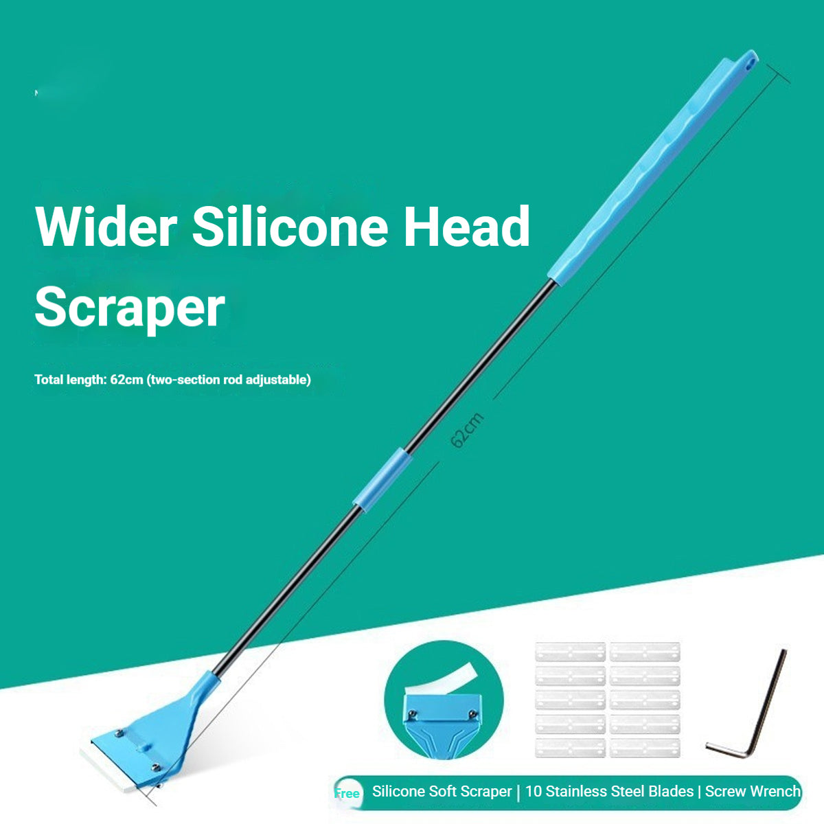 62cm Long Handle Aquarium Algae Scraper 2-in-1 Cleaning Tool