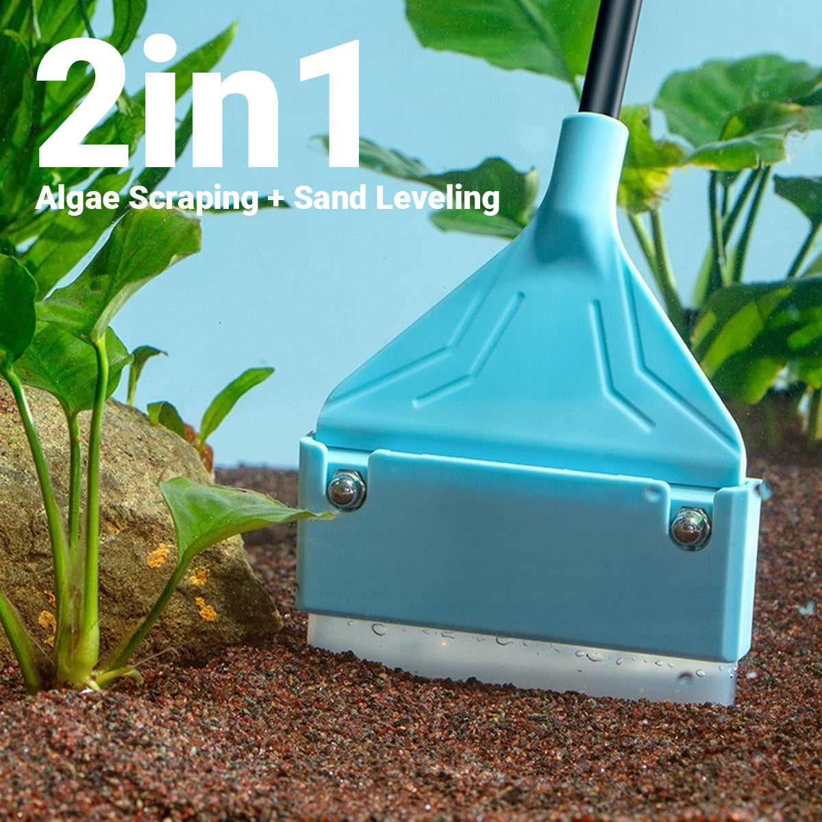 62cm Long Handle Aquarium Algae Scraper 2-in-1 Cleaning Tool