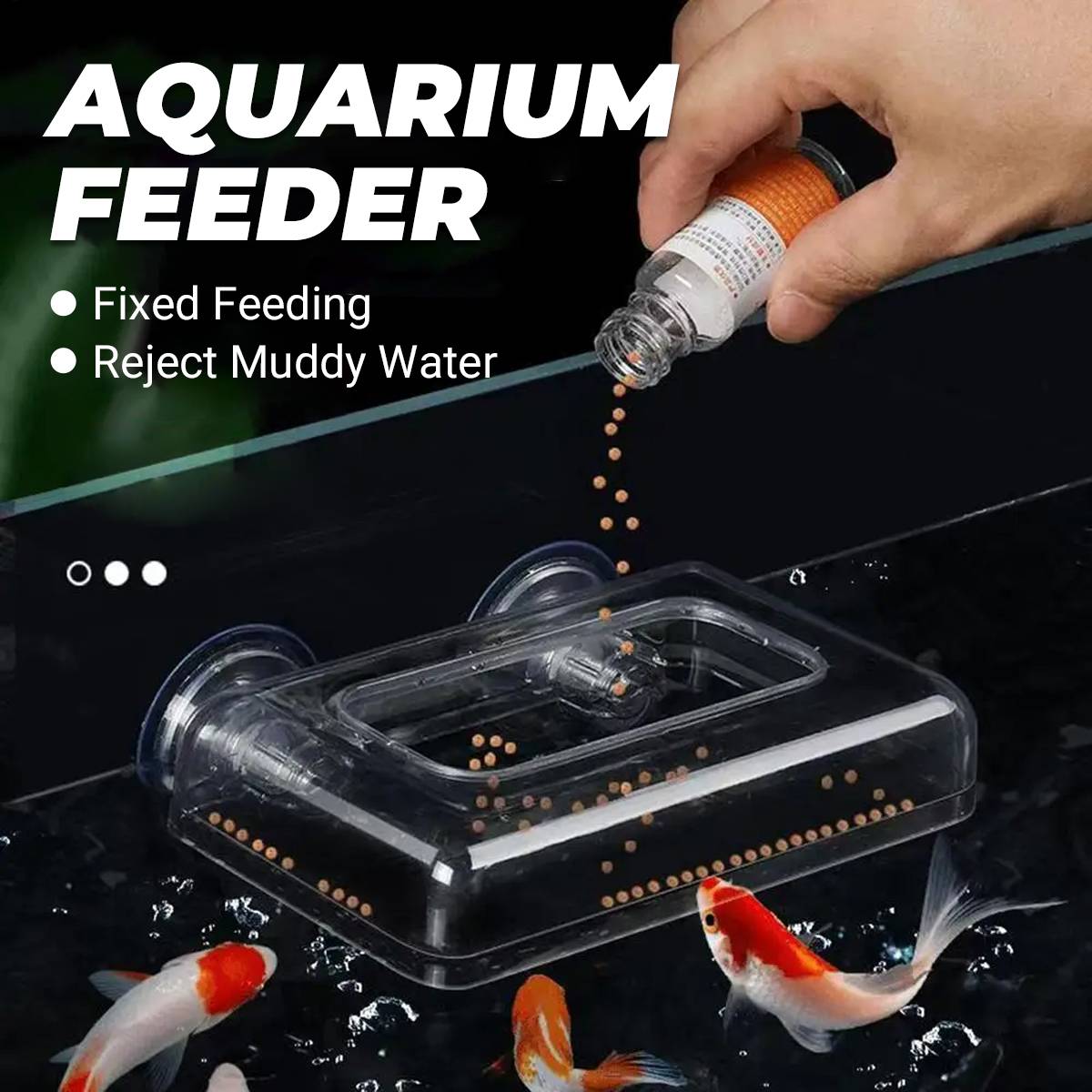 Red aquarium feeding cup with floating ring and suction cup