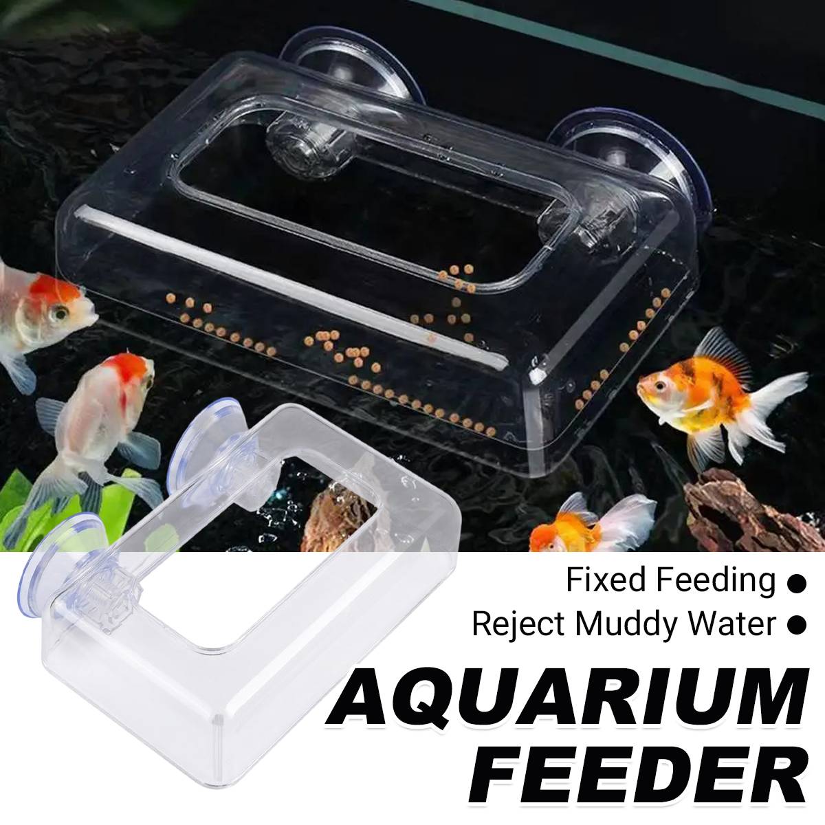 Red aquarium feeding cup with floating ring and suction cup – product view 2