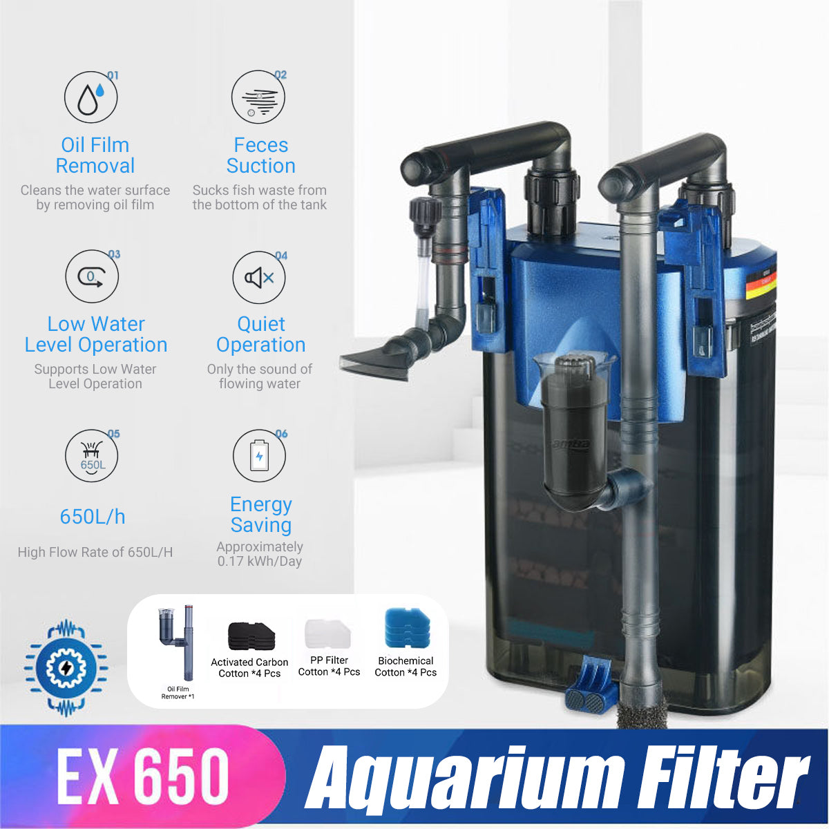 Amtra EX650 External Canister Aquarium Filter 650L/H