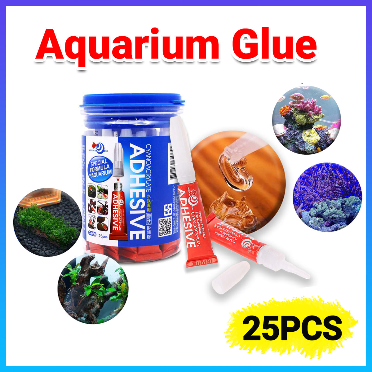 Fast-Acting Aquarium Glue for Aquatic Plants & Décor 25 Tubes