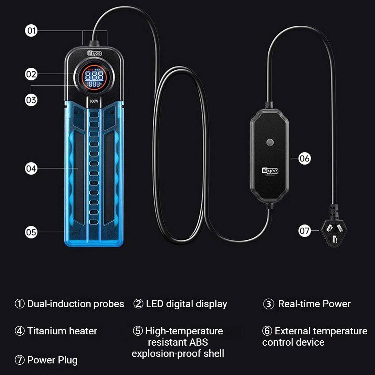 Yee 50W Digital Aquarium Heater with External Controller