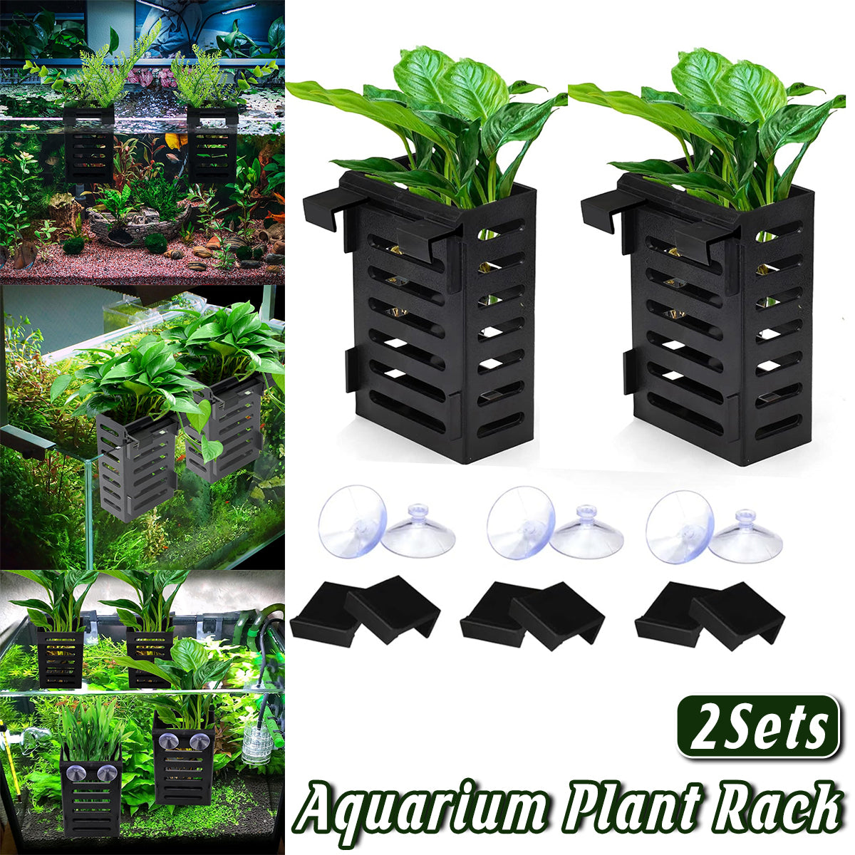 Aquarium Hydroponic Plant Holder Basket With Suction Cups And Hooks