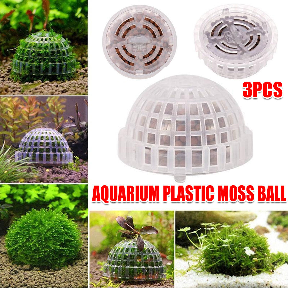 Aquarium Plastic Moss Ball Set 3PCS Plant Holder for Fish Tank