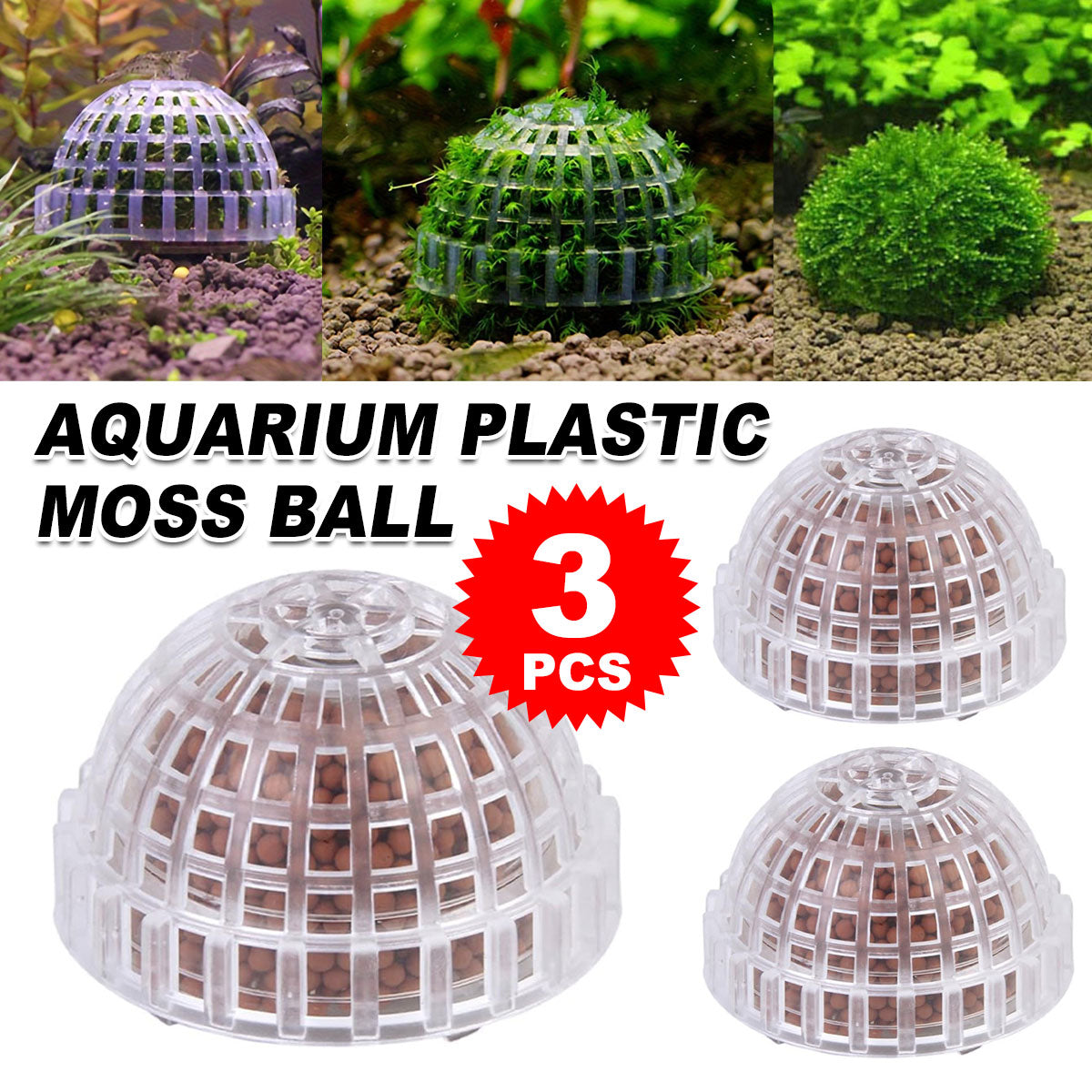 Aquarium Plastic Moss Ball Set 3PCS Plant Holder for Fish Tank