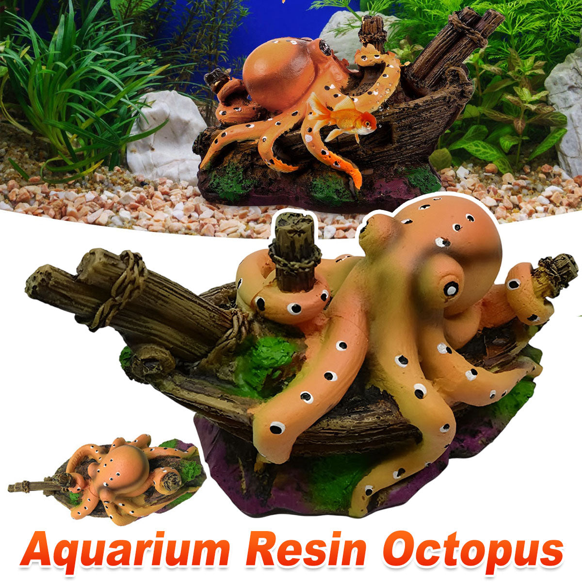 Resin Octopus Shipwreck Aquarium Decoration