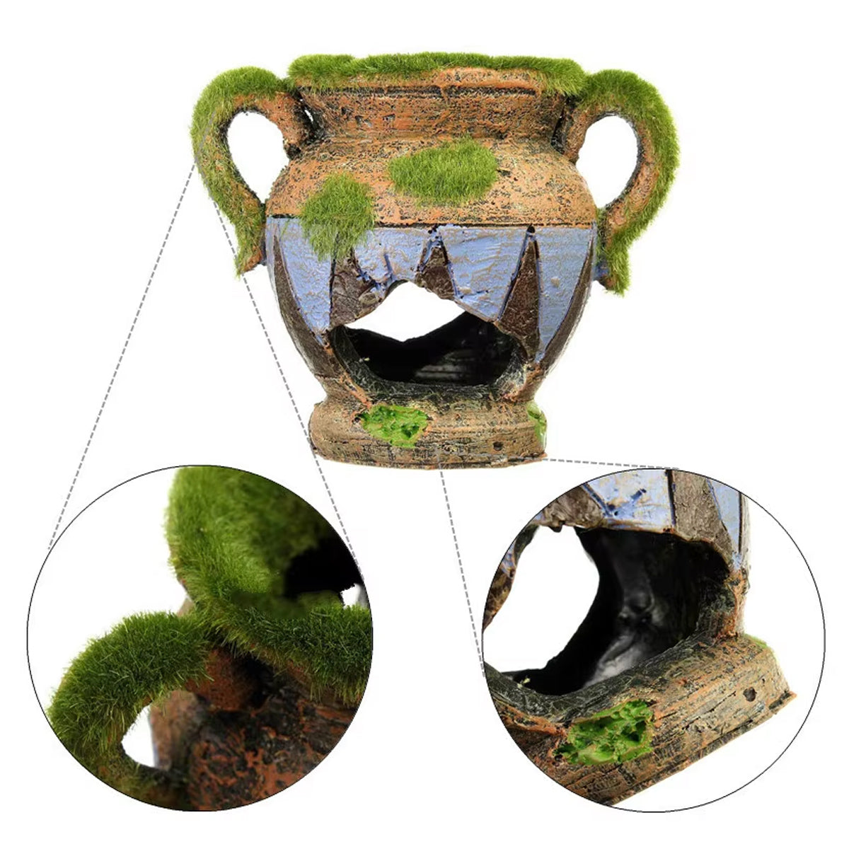 Aquarium Moss Vase Resin Fish Tank Decoration With Hiding Spot