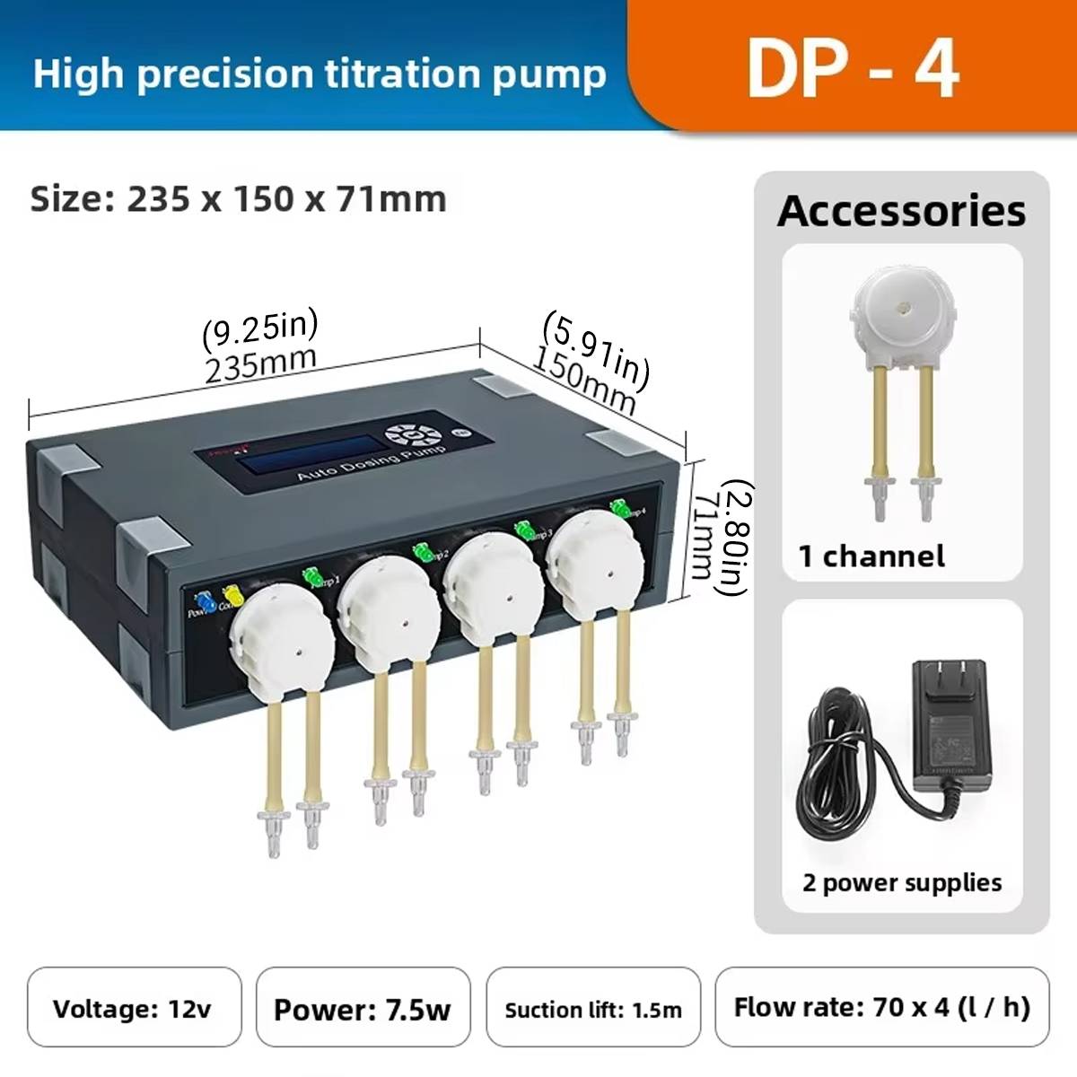 Jiebao DP-4 Auto Dosing Pump – 4 Channel Aquarium Peristaltic Doser