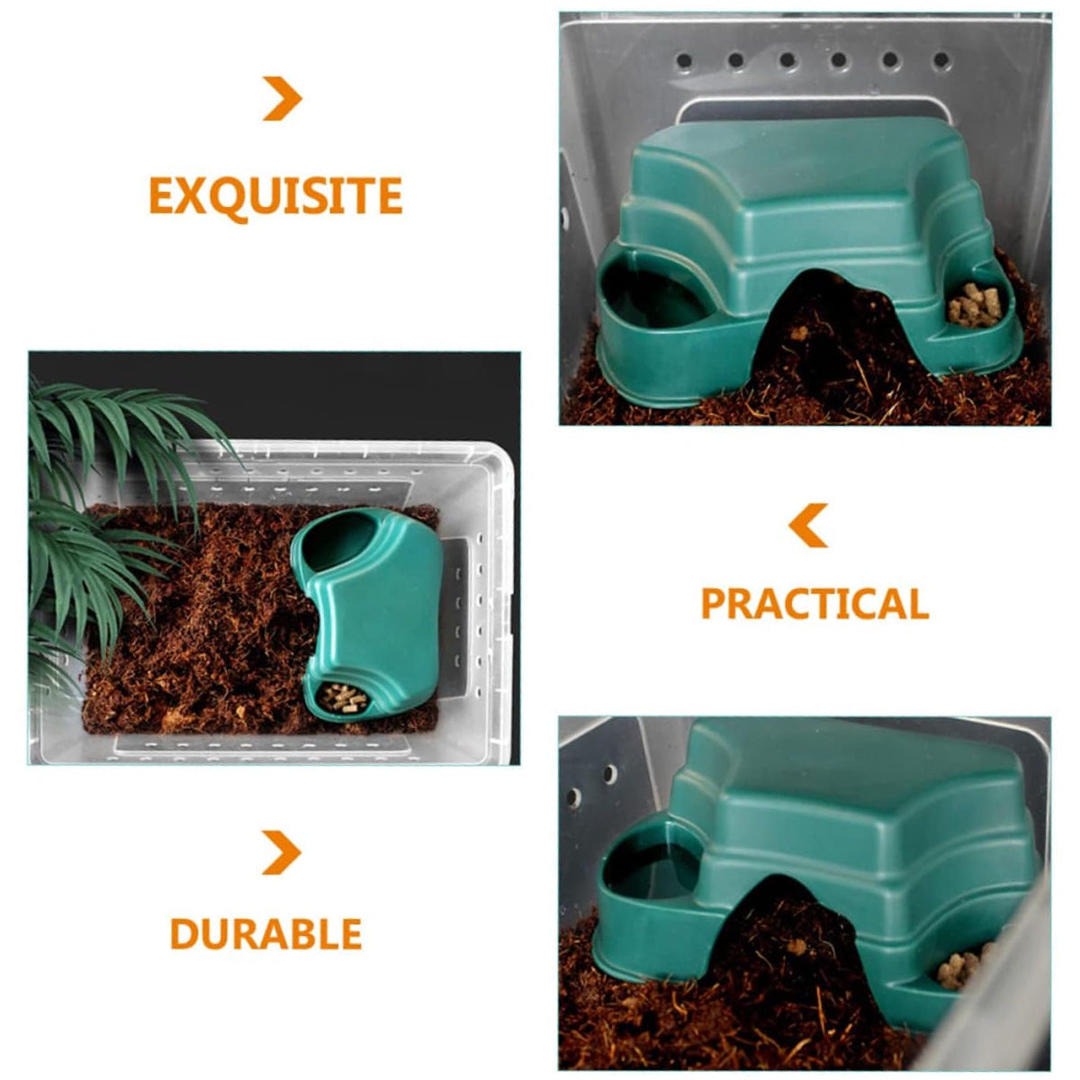 Multi-functional Reptile Cave Shelter with Feeding Basin