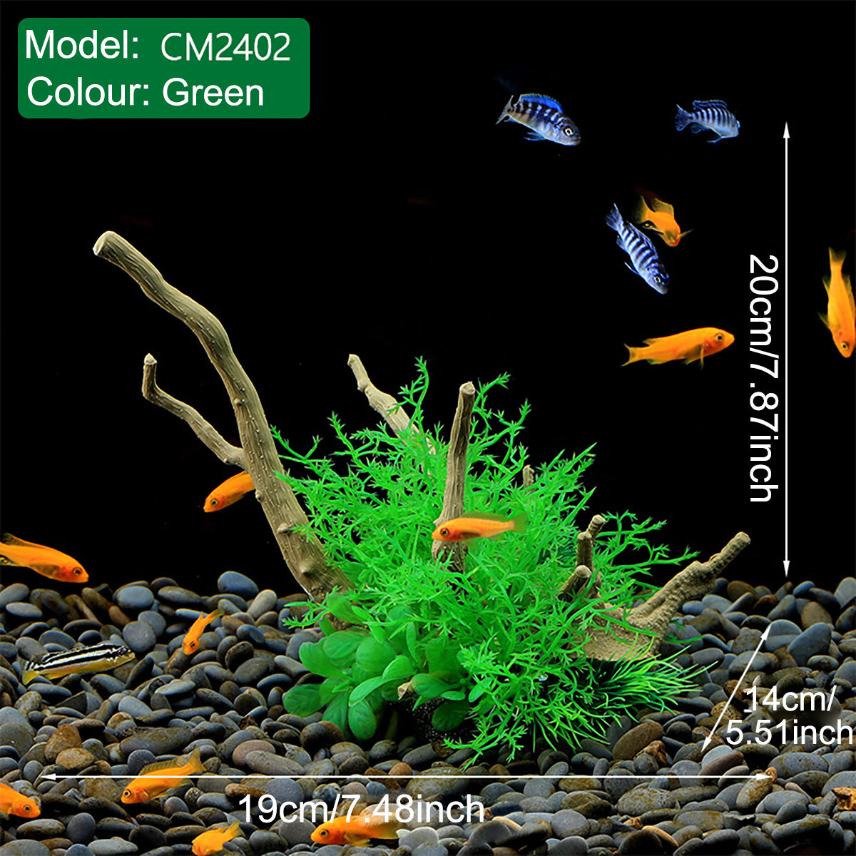 Aquarium Decoration Set with Artificial Wood and Water Grass
